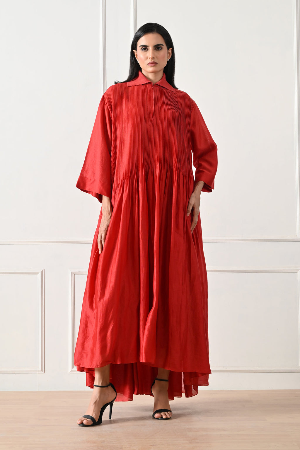 Crimson Pintuck Dress - samant chauhan design 