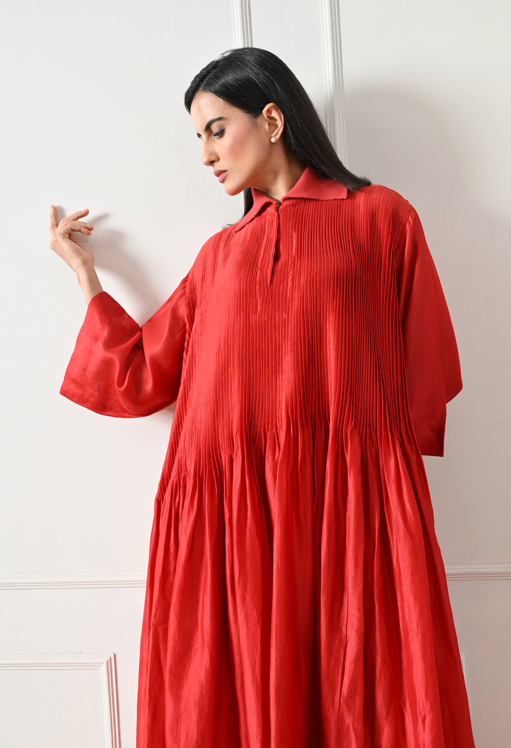 Crimson Pintuck Dress - samant chauhan design 