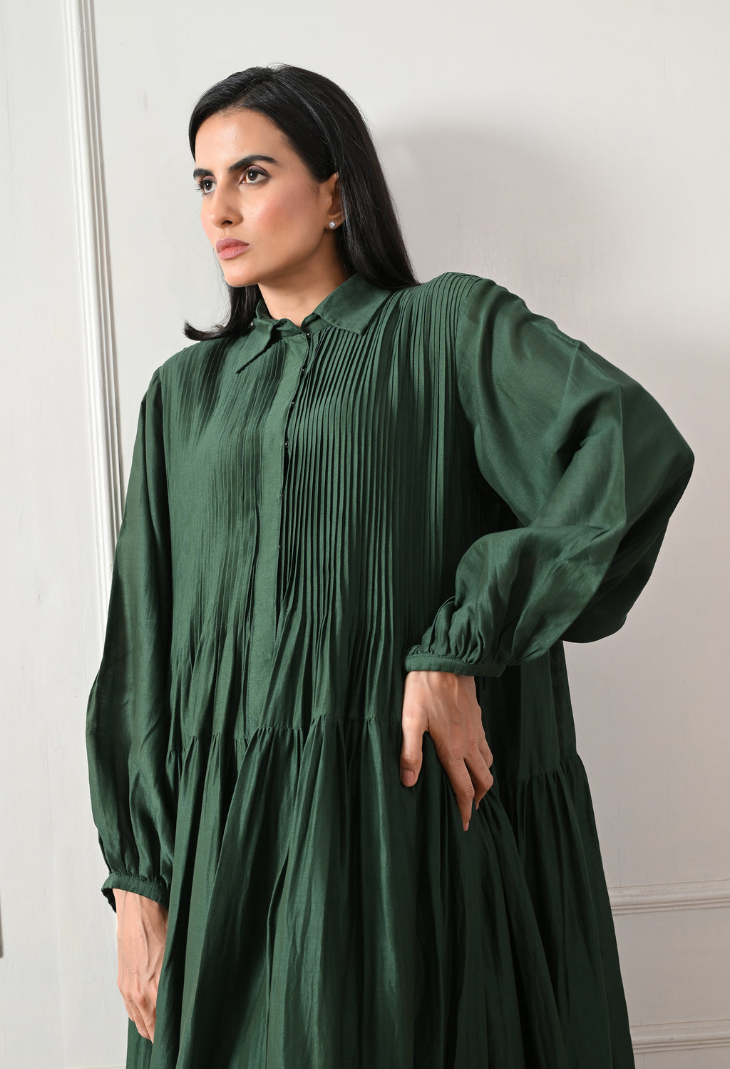 Emerald Pintuck Tiered Dress - samant chauhan design 