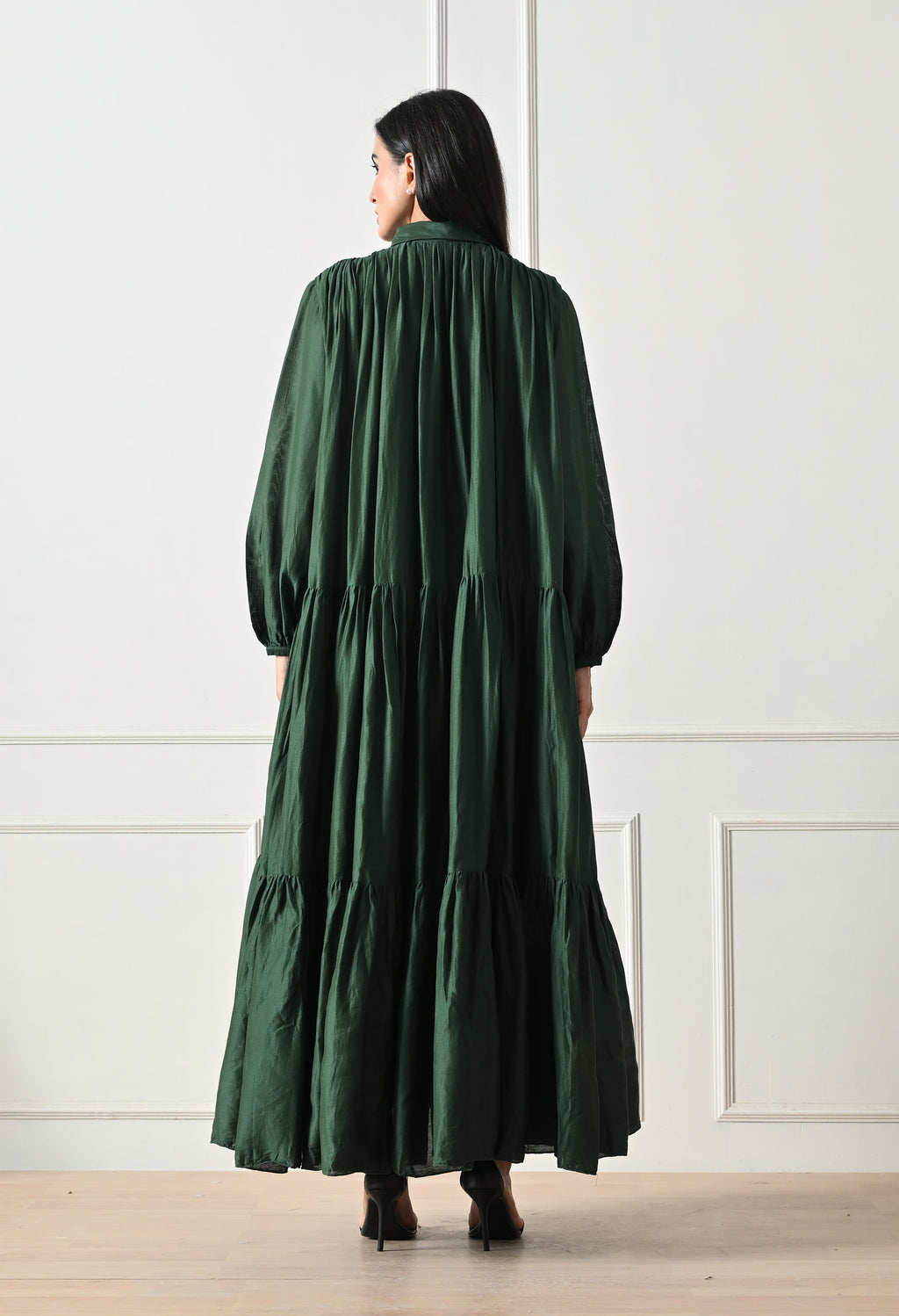 Emerald Pintuck Tiered Dress - samant chauhan design 