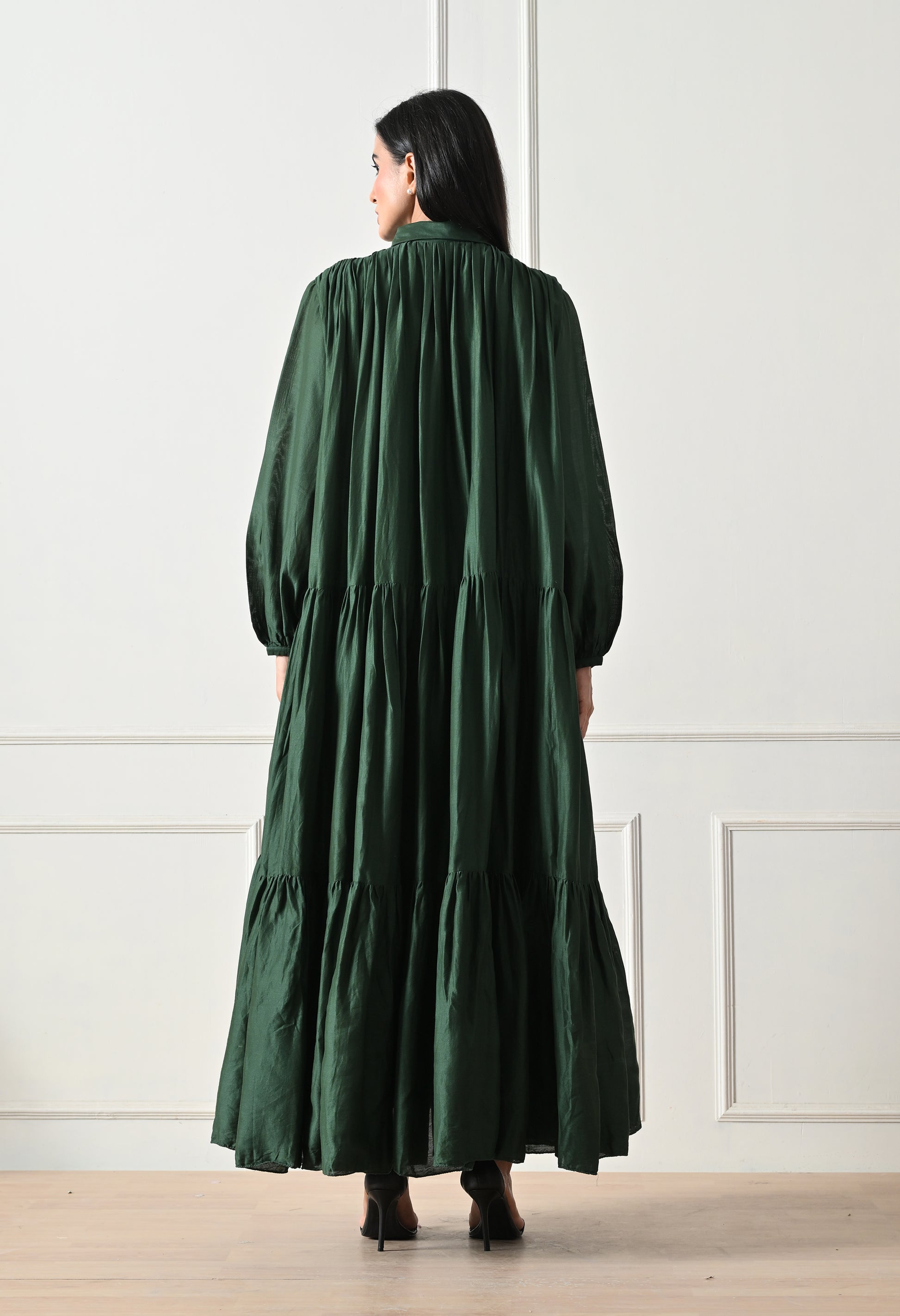 Emerald Pintuck Tiered Dress - samant chauhan design 