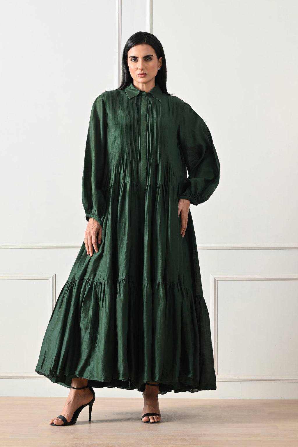 Emerald Pintuck Tiered Dress - samant chauhan design 