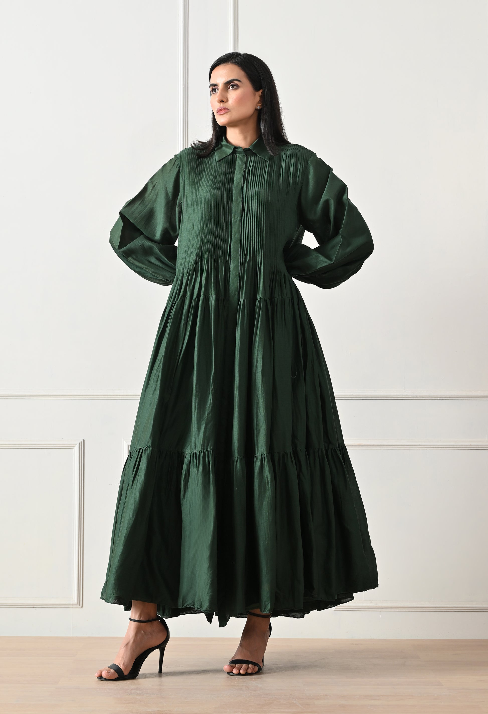 Emerald Pintuck Tiered Dress - samant chauhan design 