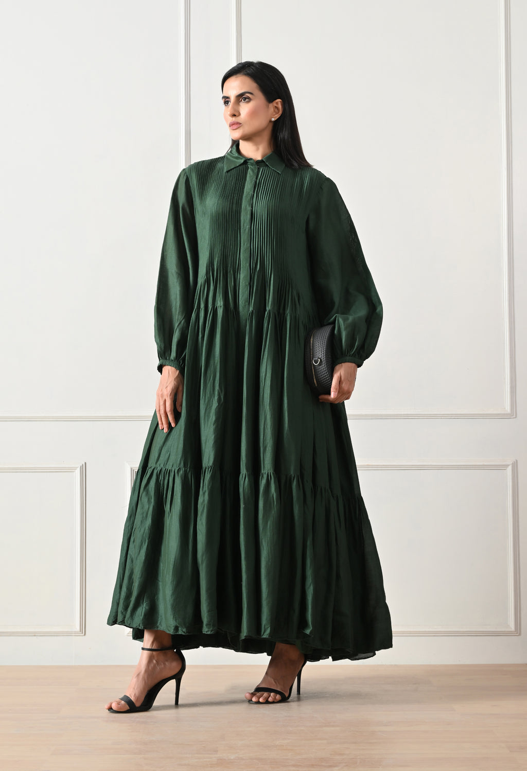 Emerald Pintuck Tiered Dress - samant chauhan design 