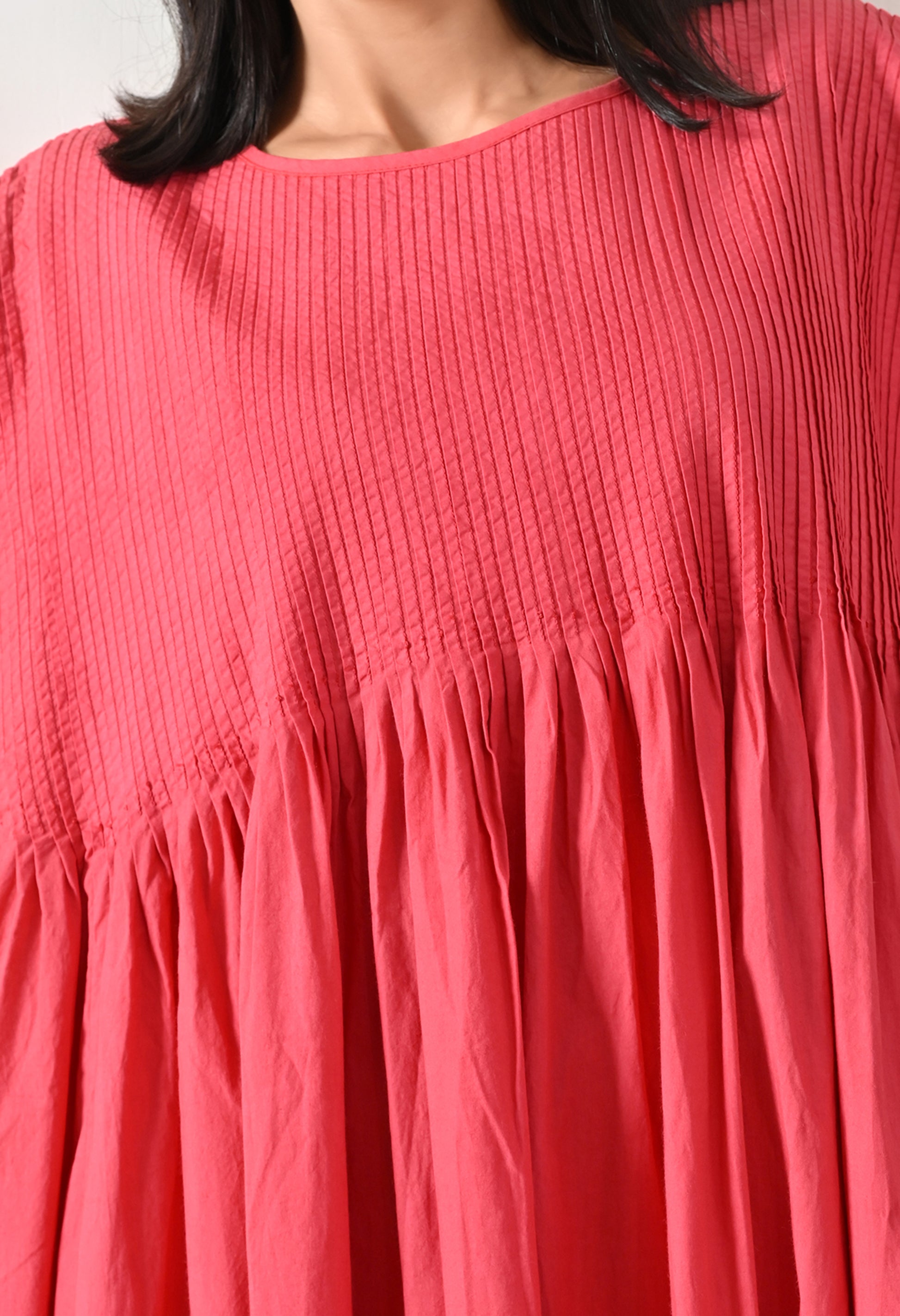 Coral Pintuck Gathered Dress - samant chauhan design 