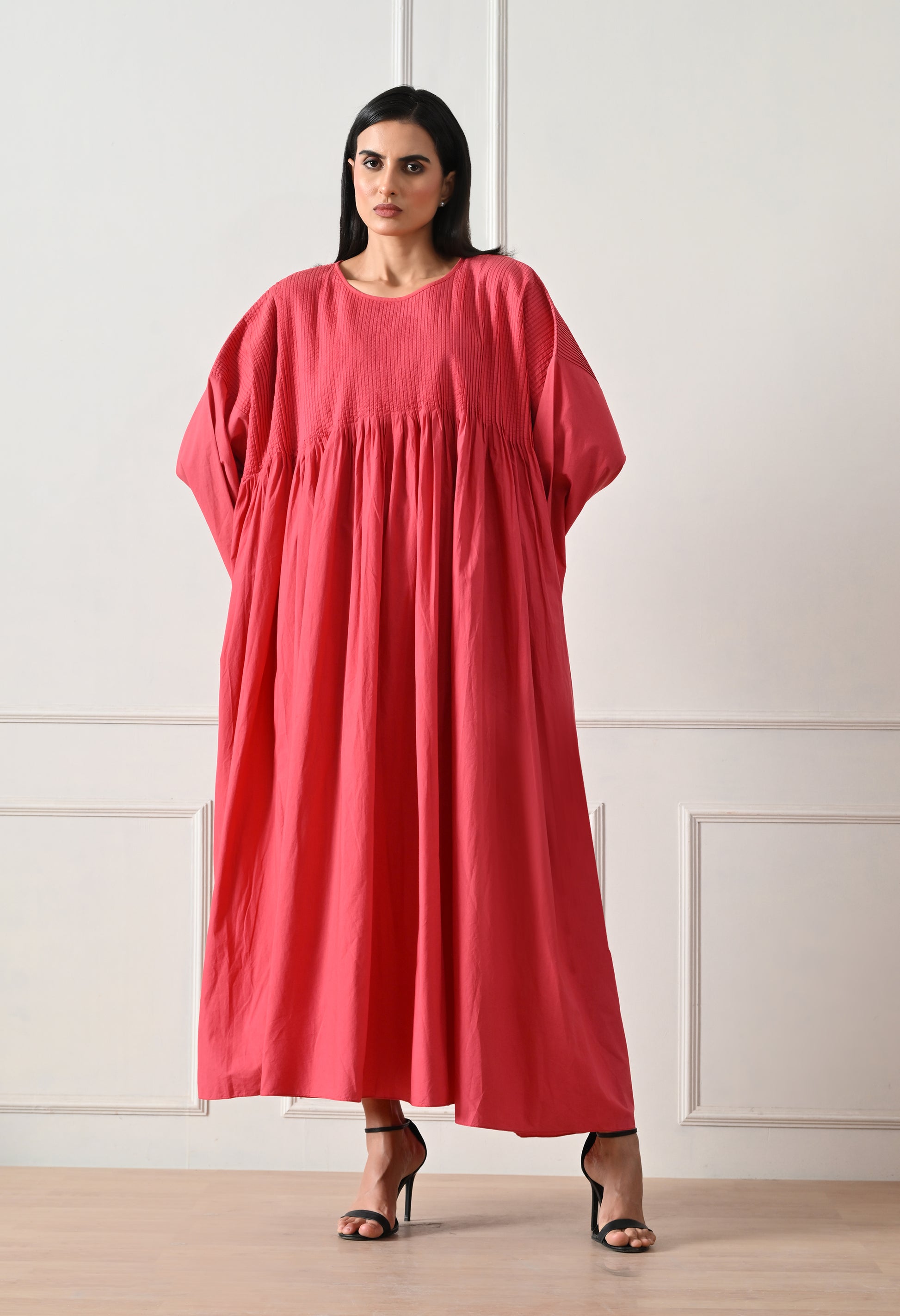 Coral Pintuck Gathered Dress - samant chauhan design 