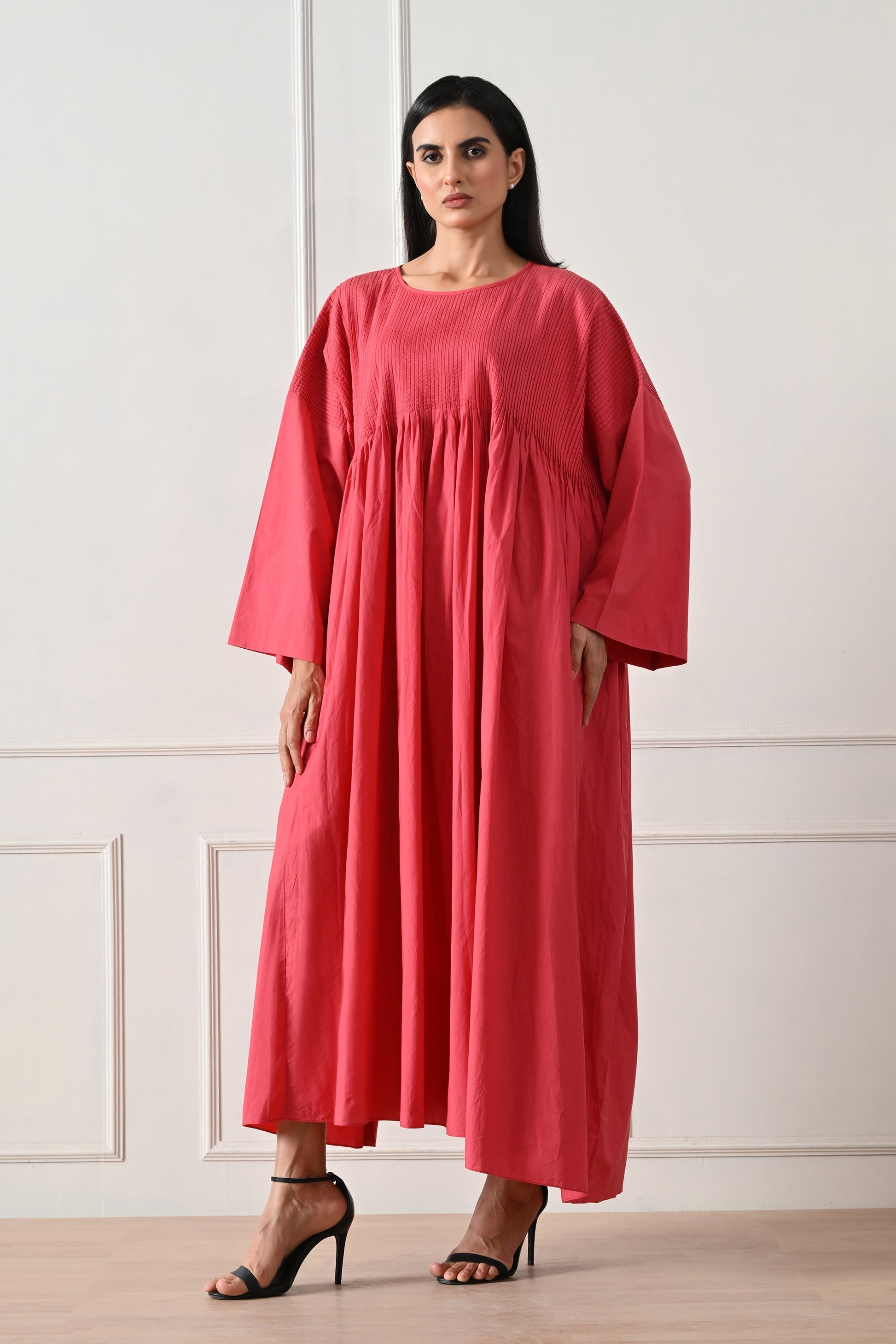 Coral Pintuck Gathered Dress - samant chauhan design 