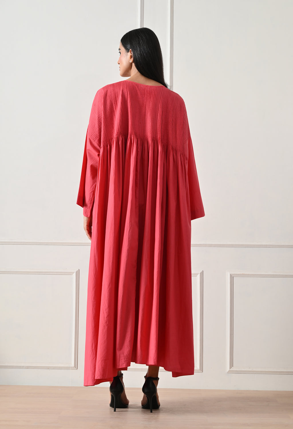 Coral Pintuck Gathered Dress - samant chauhan design 