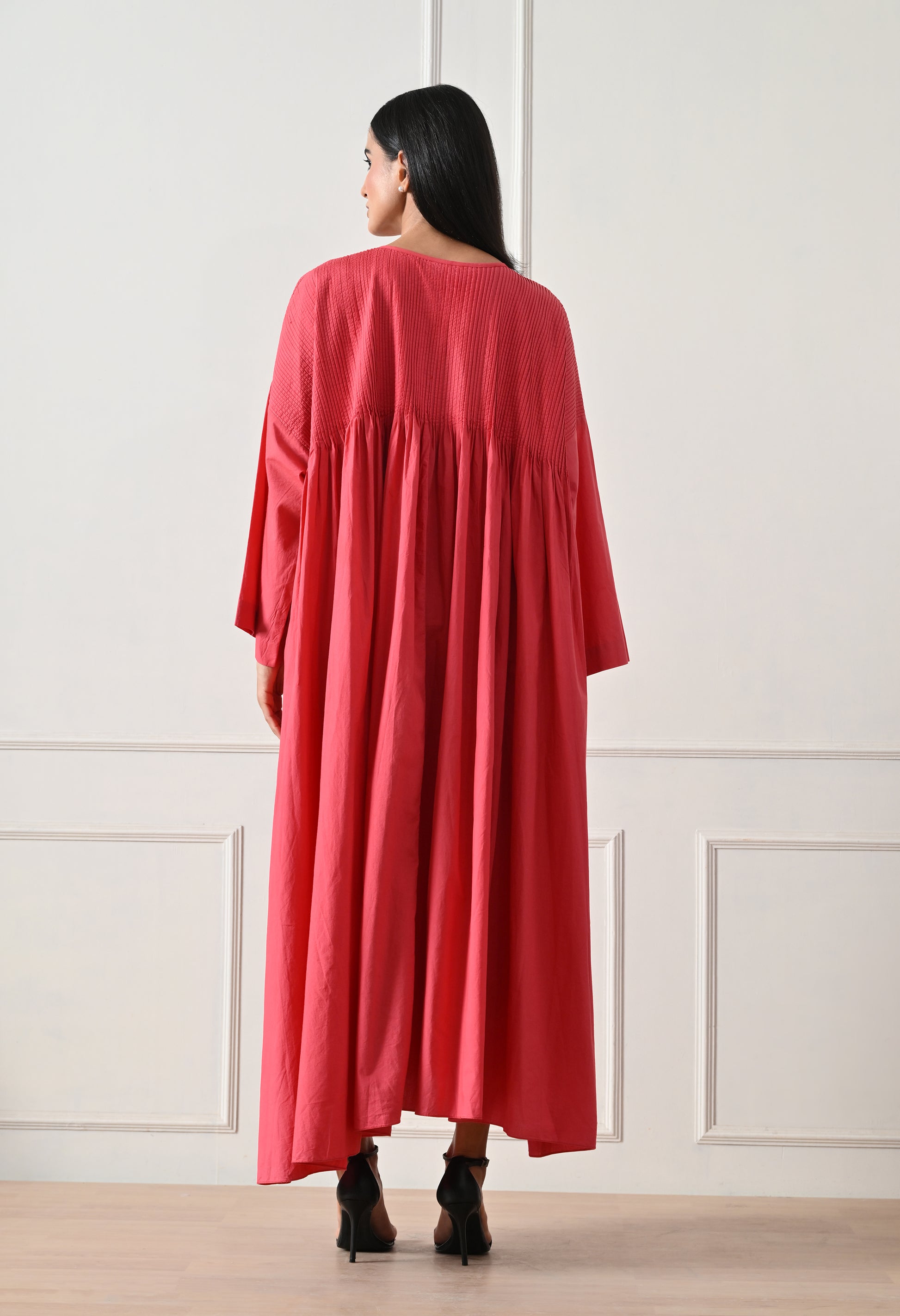 Coral Pintuck Gathered Dress - samant chauhan design 