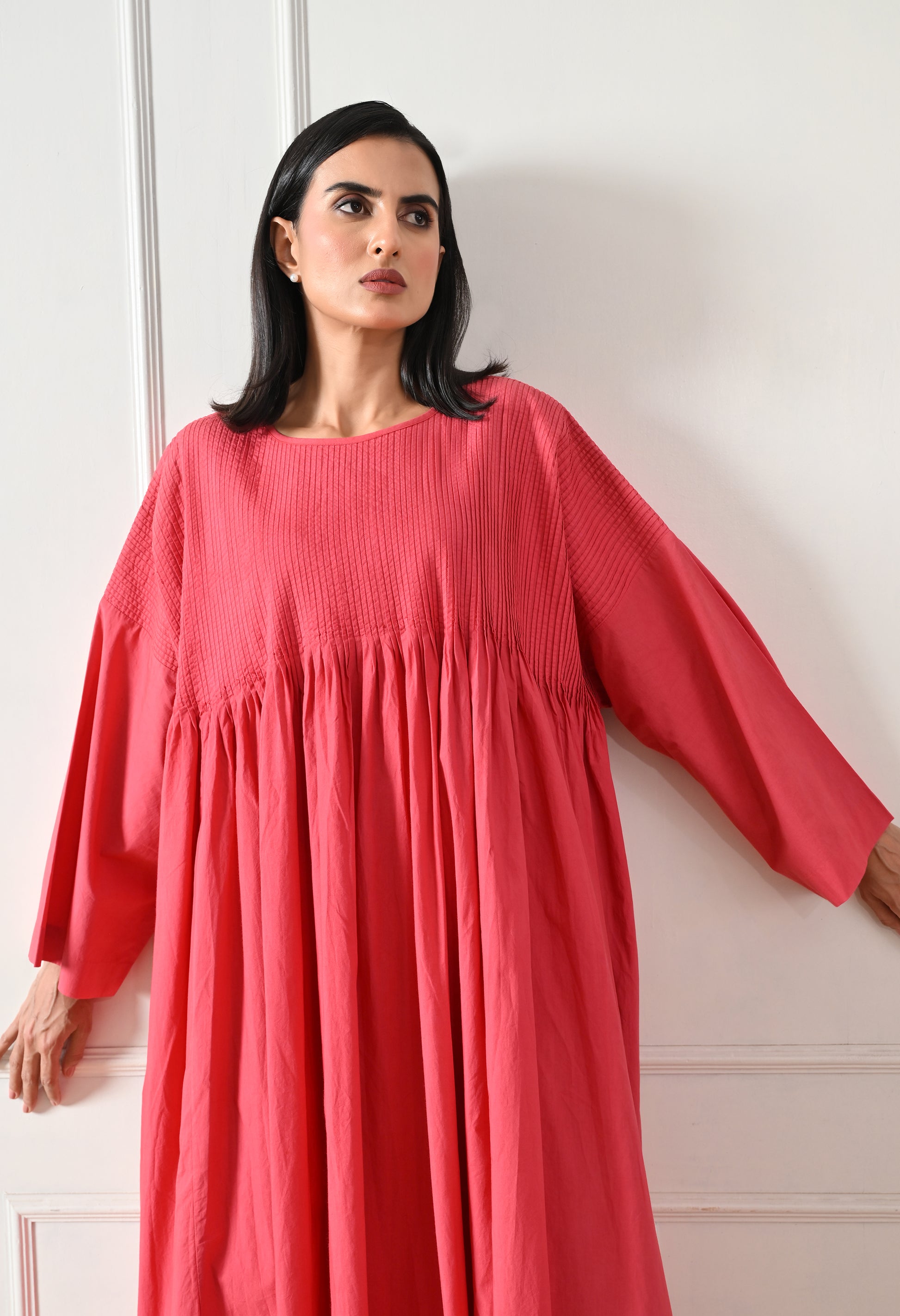 Coral Pintuck Gathered Dress - samant chauhan design 