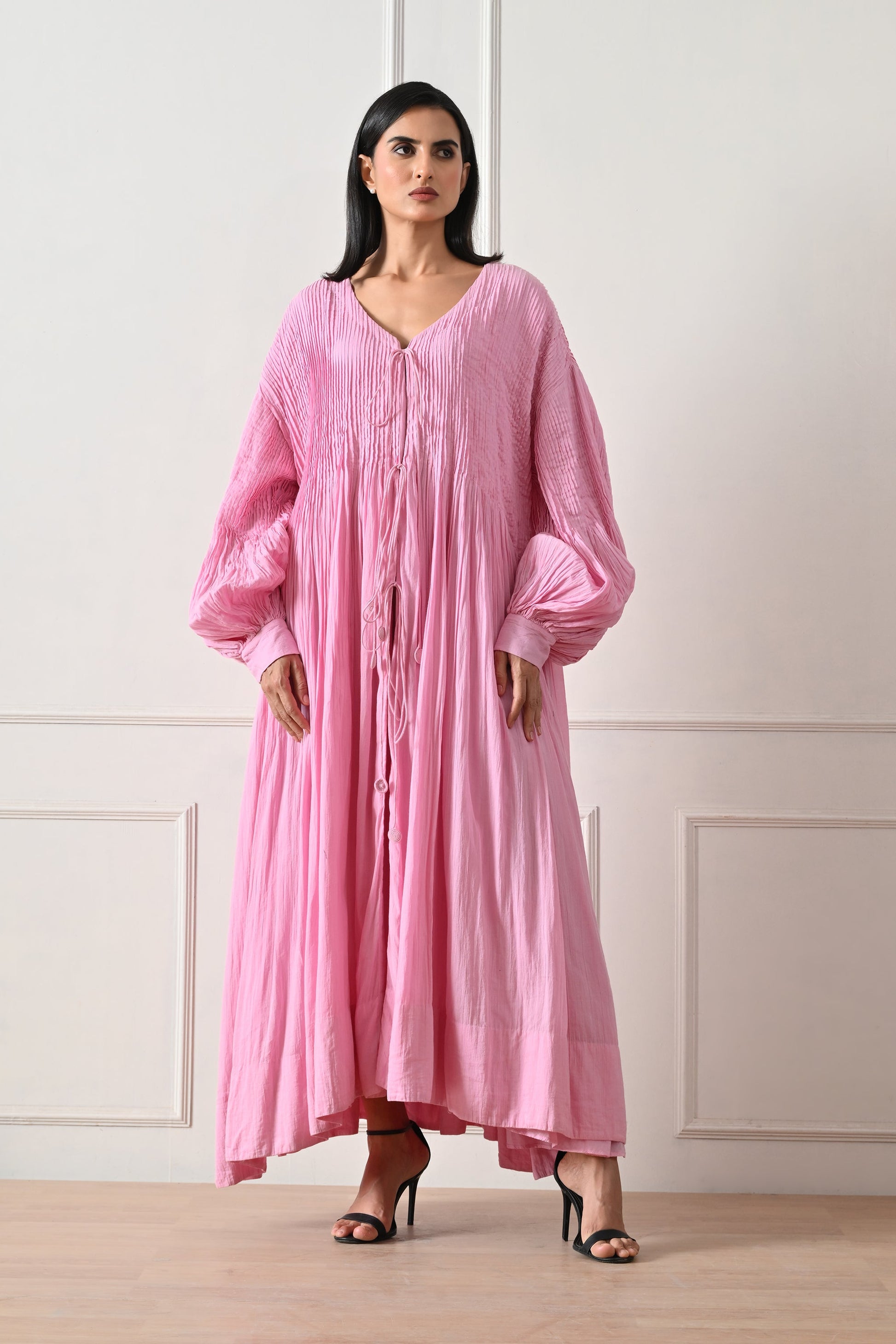 Pink Pintuck Tie-Front Dress - samant chauhan design 