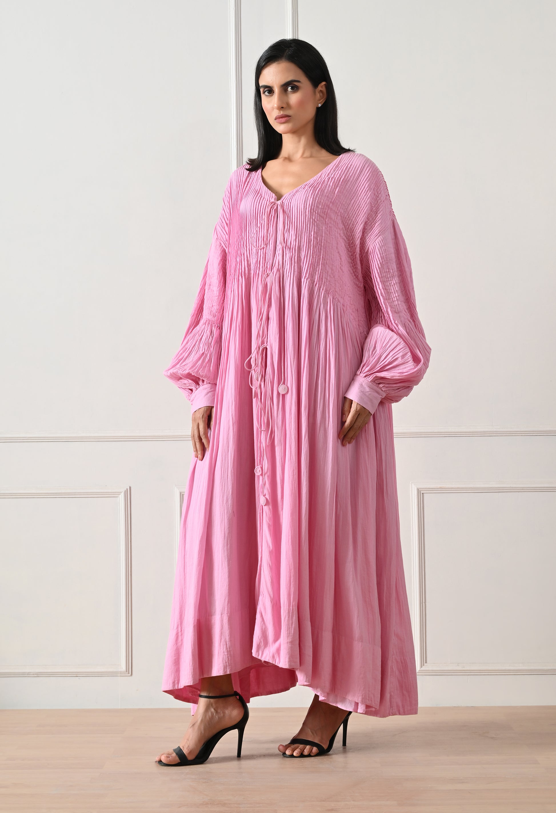 Pink Pintuck Tie-Front Dress - samant chauhan design 