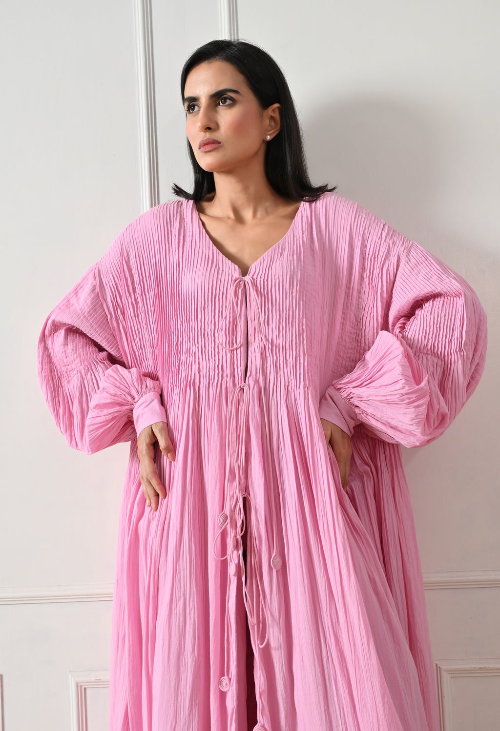 Pink Pintuck Tie-Front Dress - samant chauhan design 