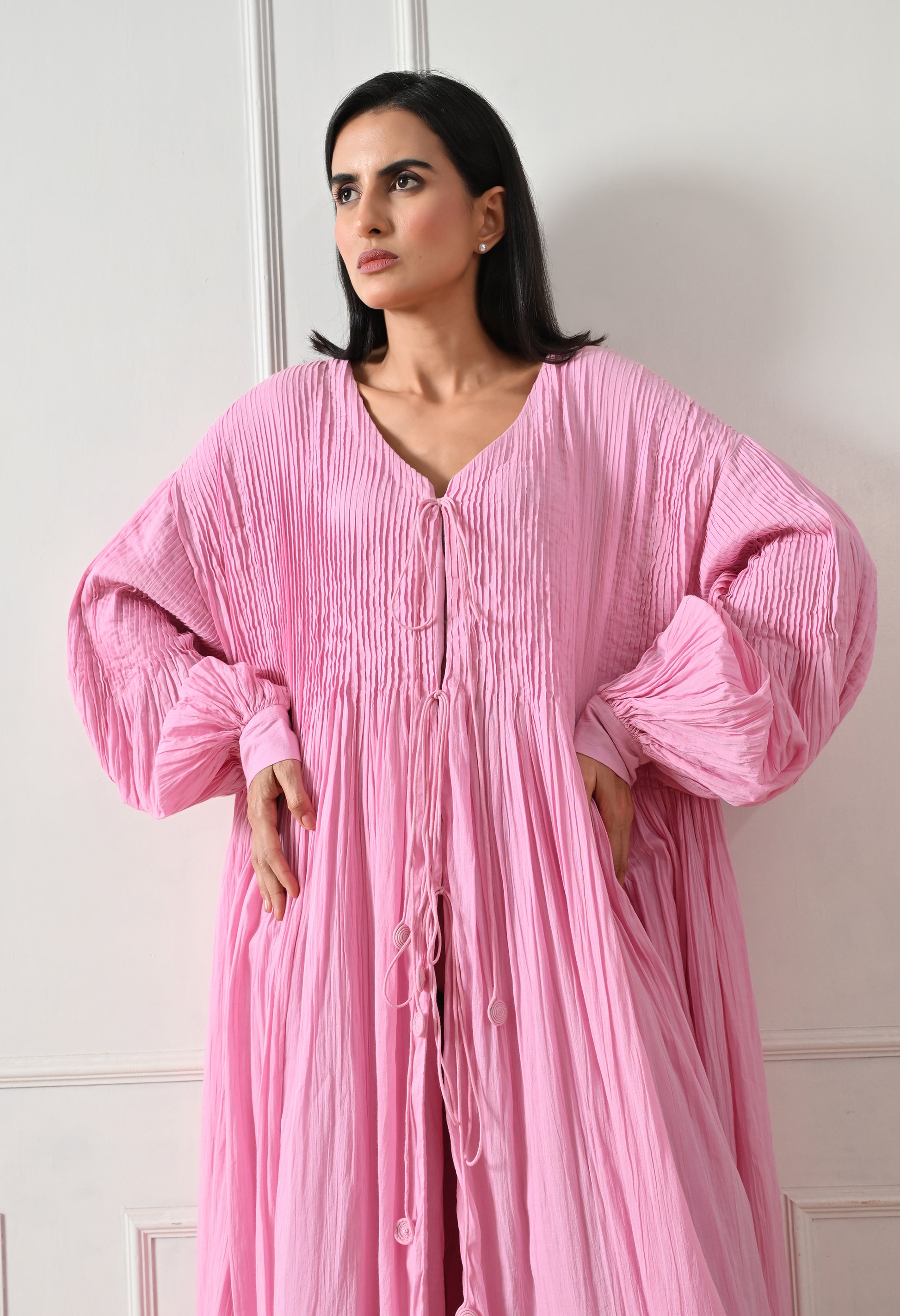 Pink Pintuck Tie-Front Dress - samant chauhan design 
