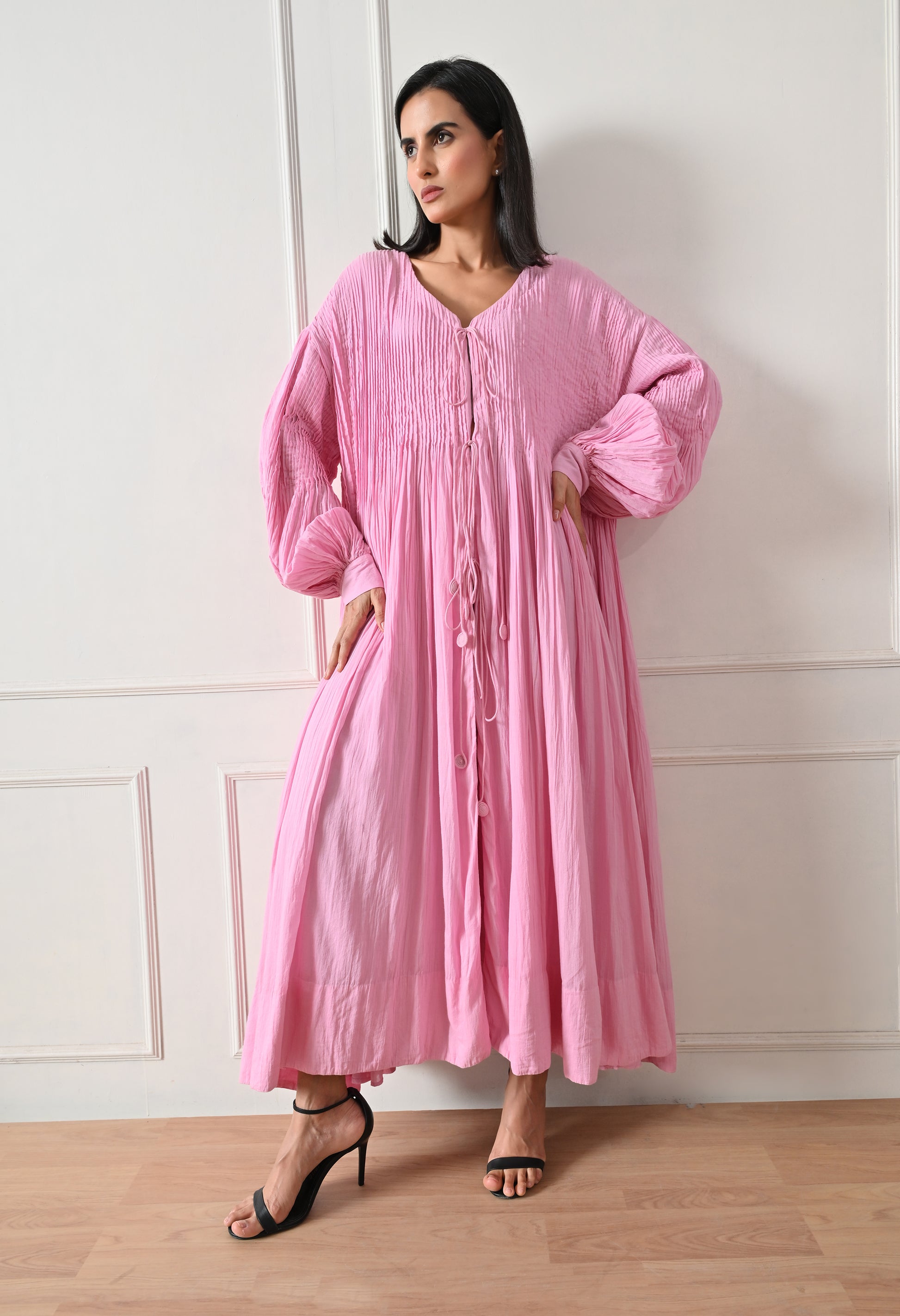 Pink Pintuck Tie-Front Dress - samant chauhan design 