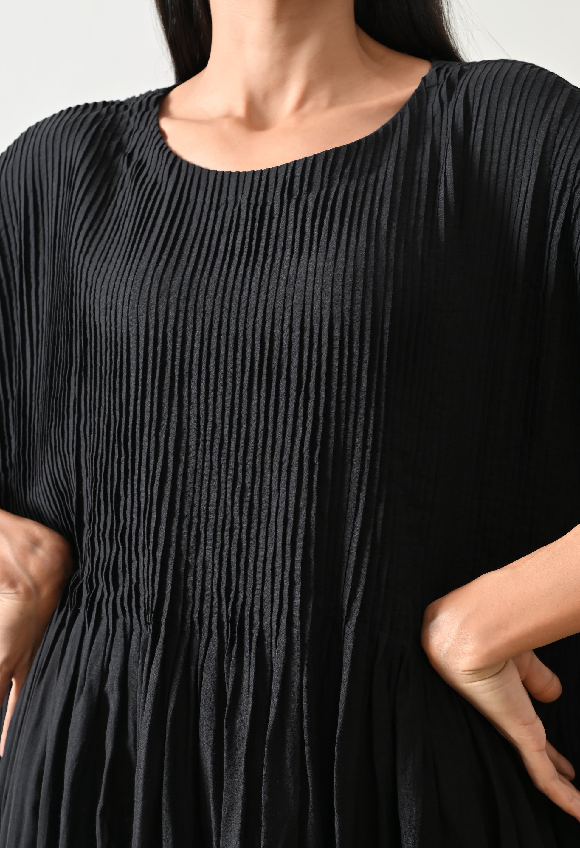 Black Pintuck Gathered Dress - samant chauhan design 