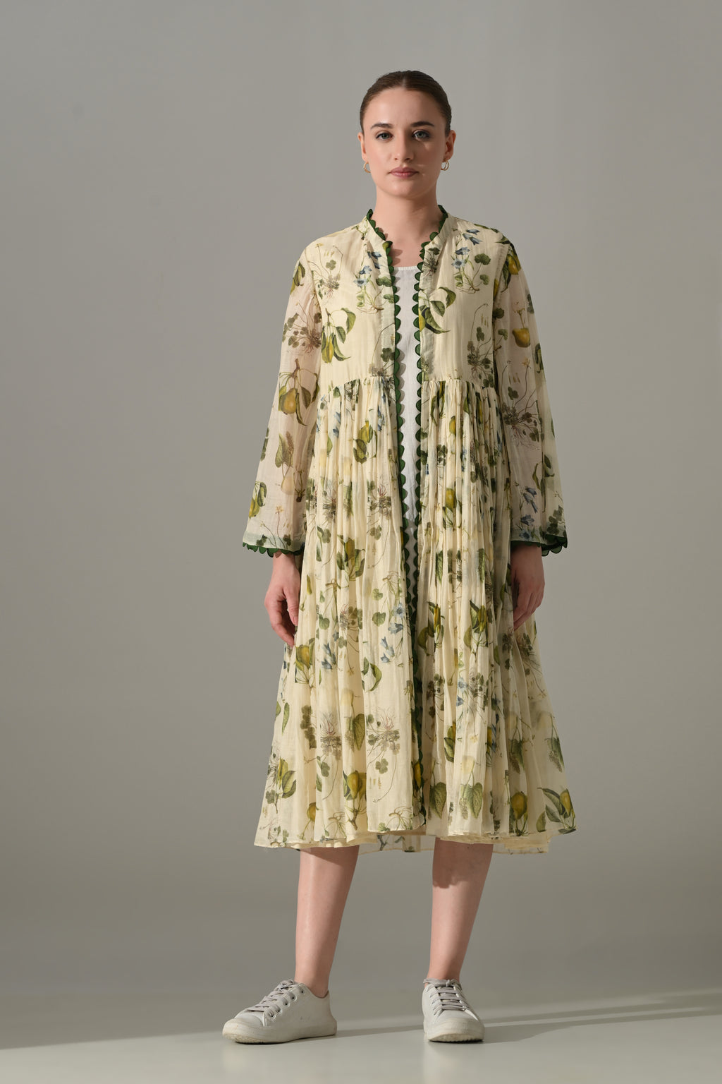 Cream Botanical Motif front open jacket with slip - samant chauhan design 