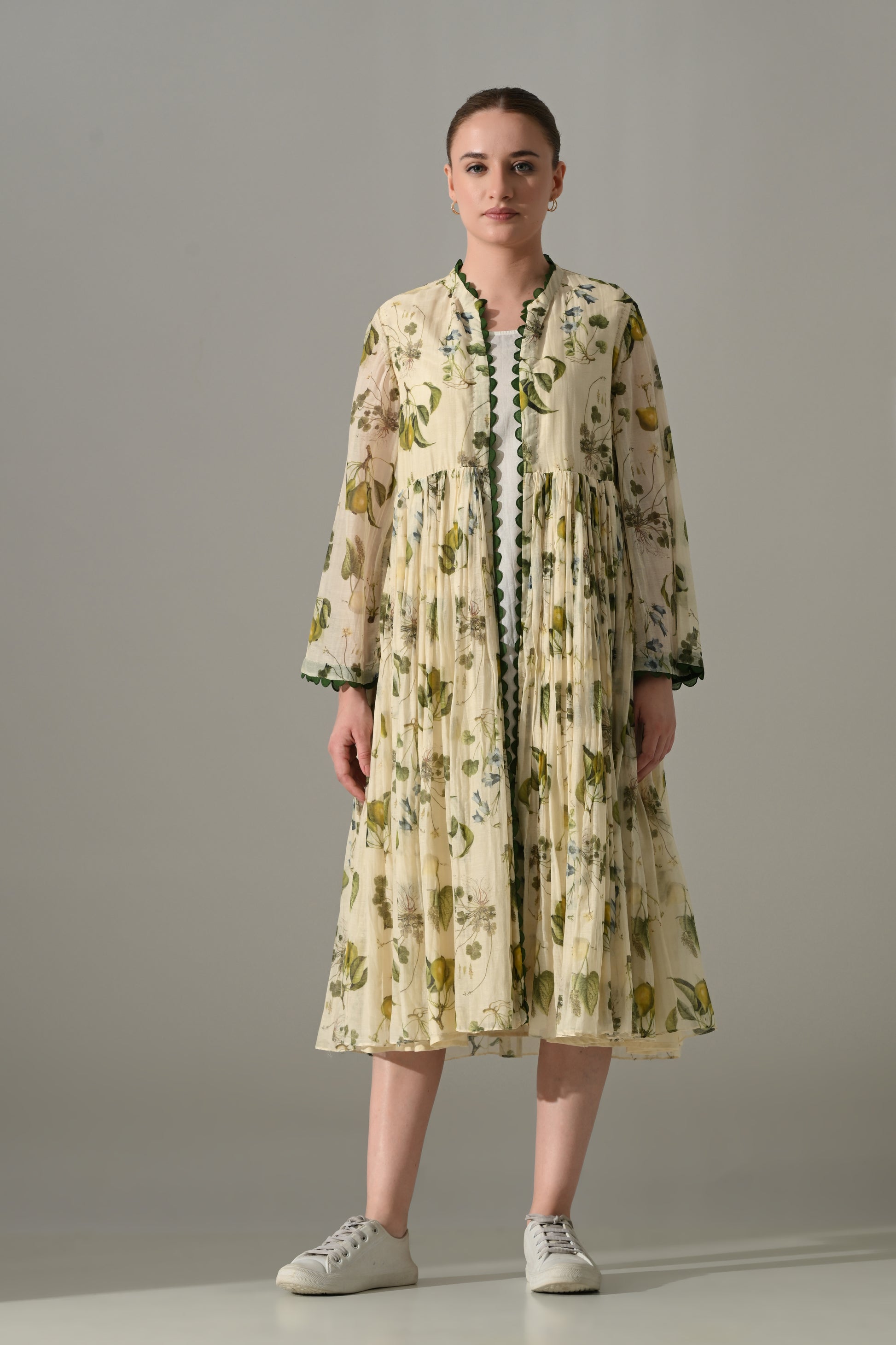 Cream Botanical Motif front open jacket with slip - samant chauhan design 