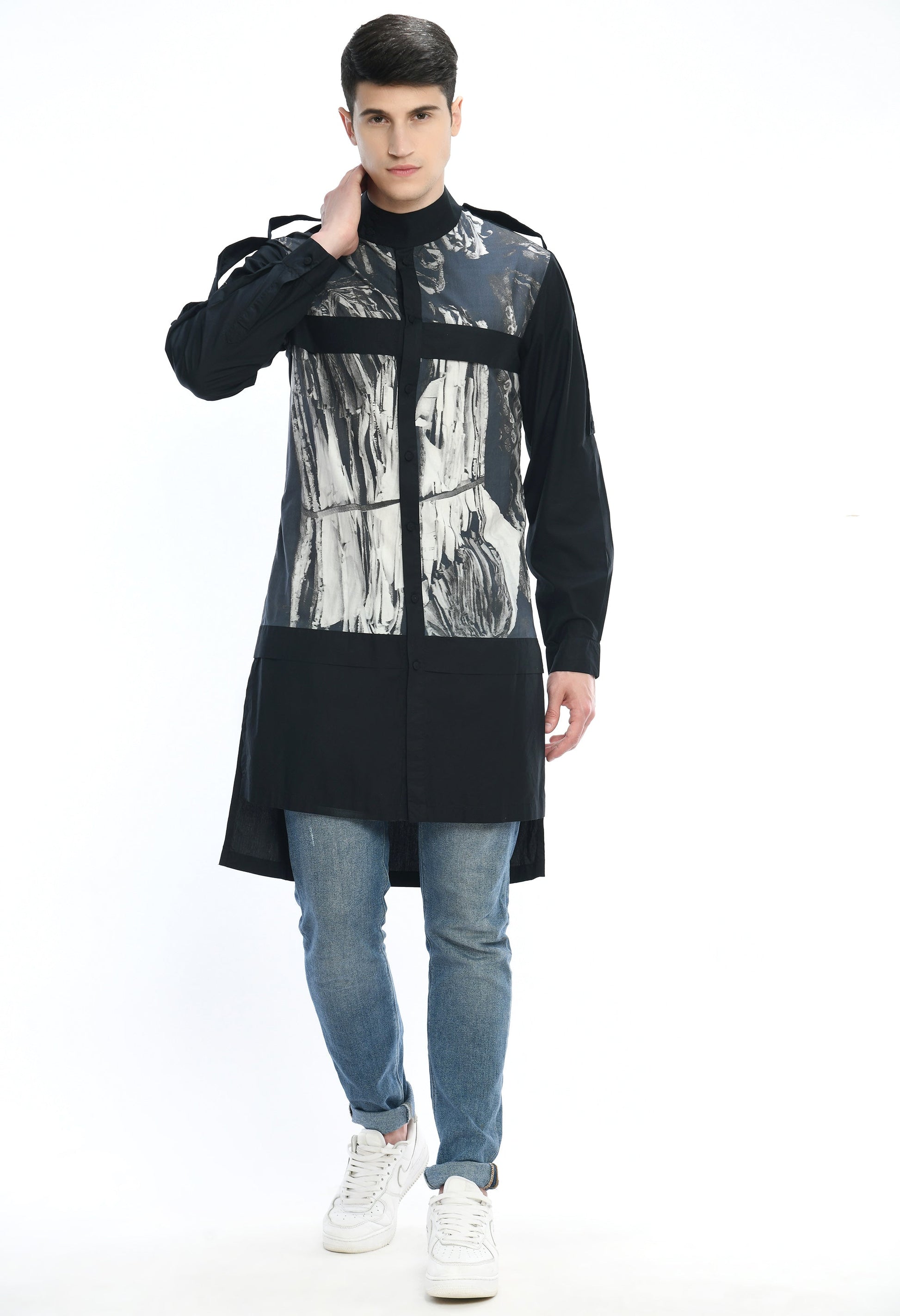 DARK MATRIX SHIRT featuring Bombay to Tokyo print, crafted in soft cotton for comfort.