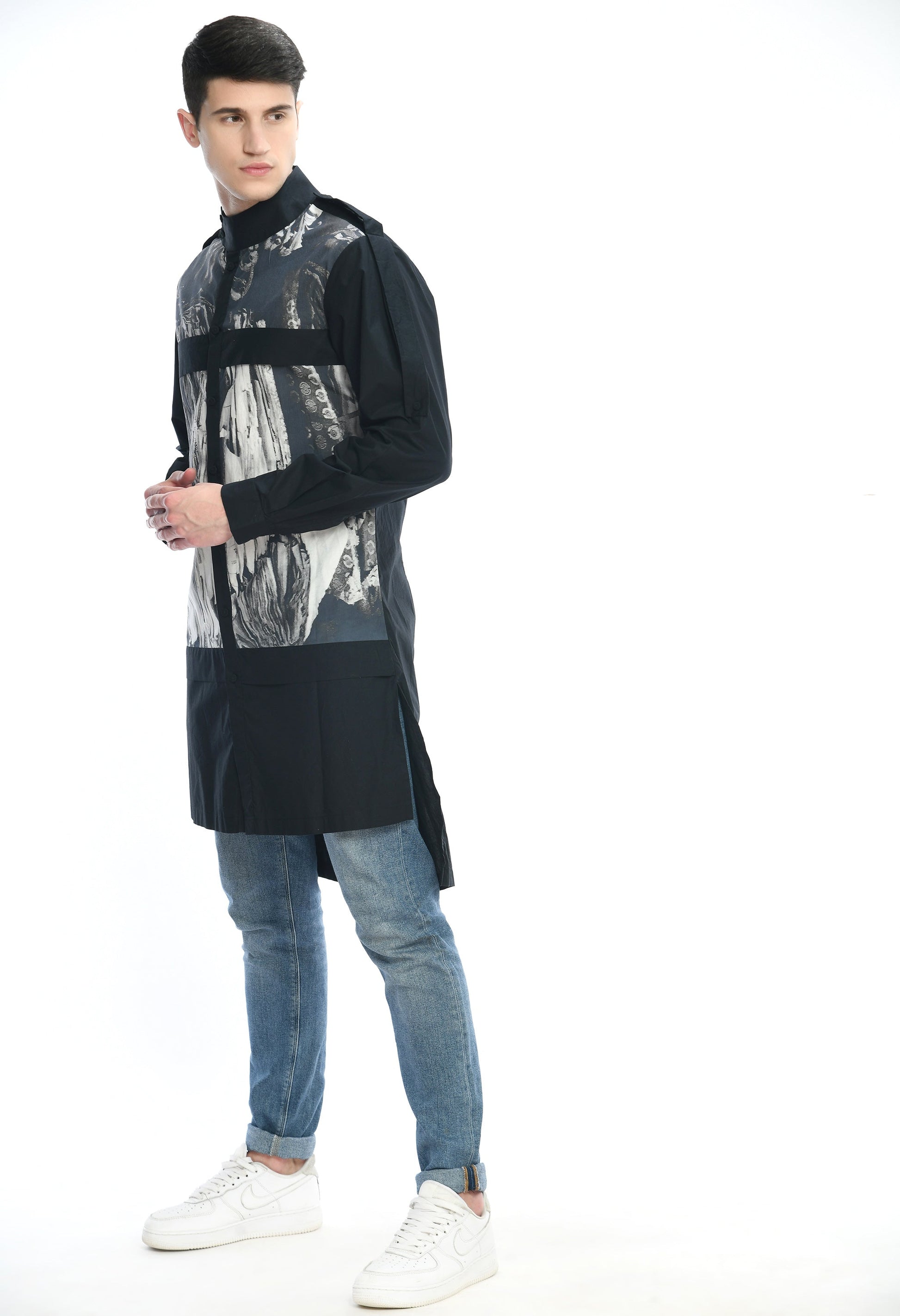 DARK MATRIX SHIRT in soft cotton with Bombay to Tokyo inspired print.