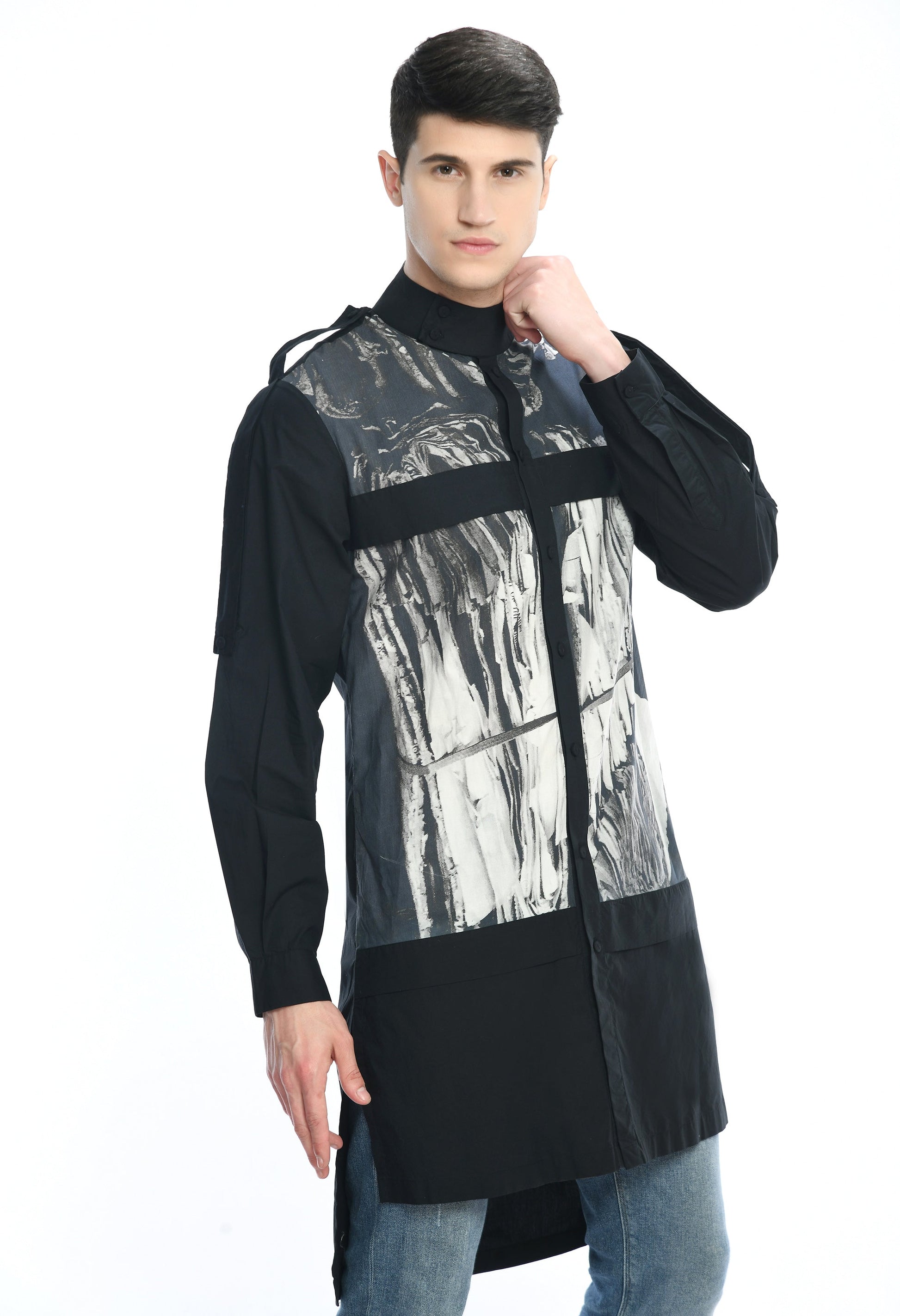 DARK MATRIX SHIRT with cultural print design inspired by Bombay to Tokyo journey.