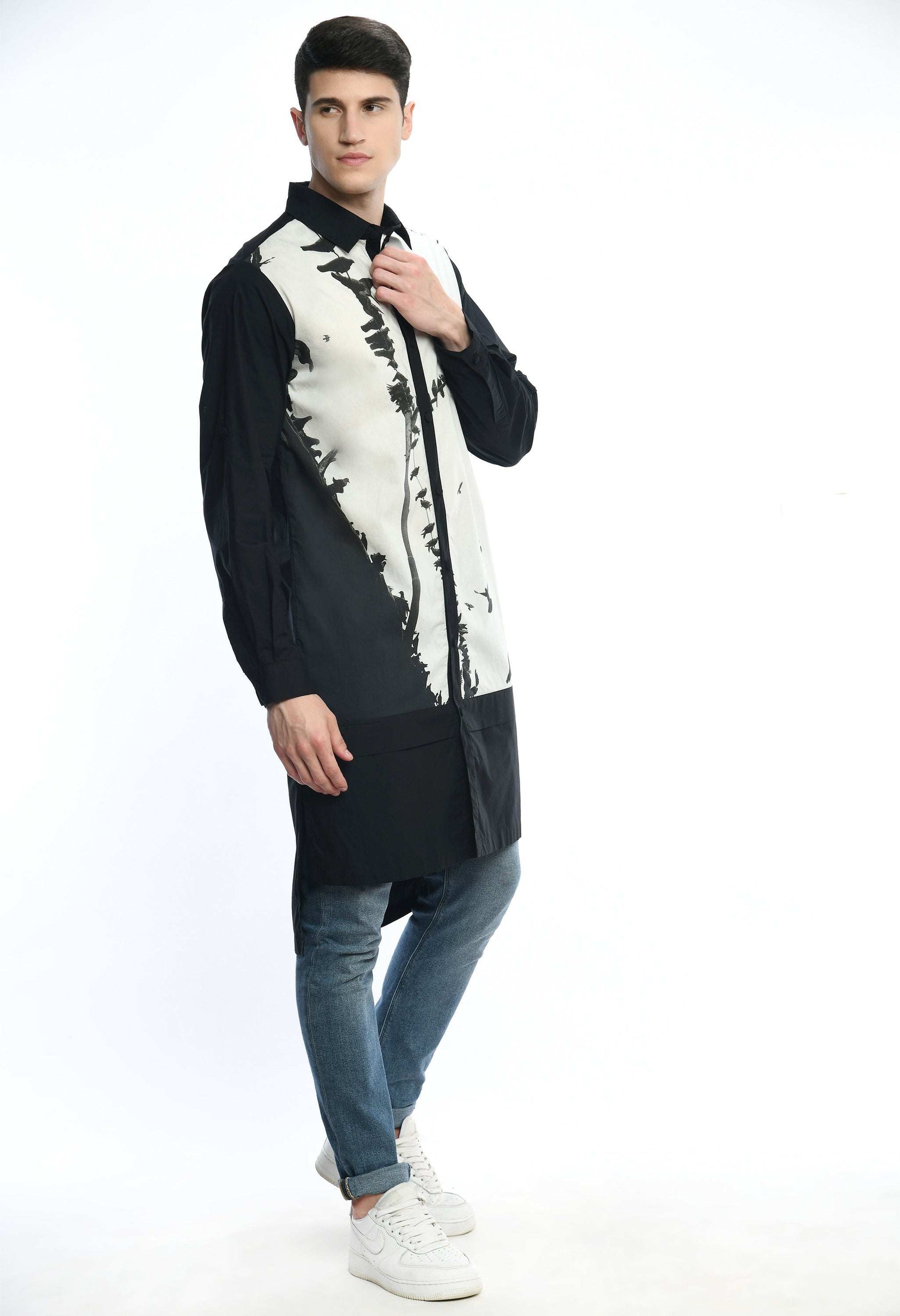 BINARY FEATHER SHIRT featuring Tokyo-inspired print and soft cotton fabric.