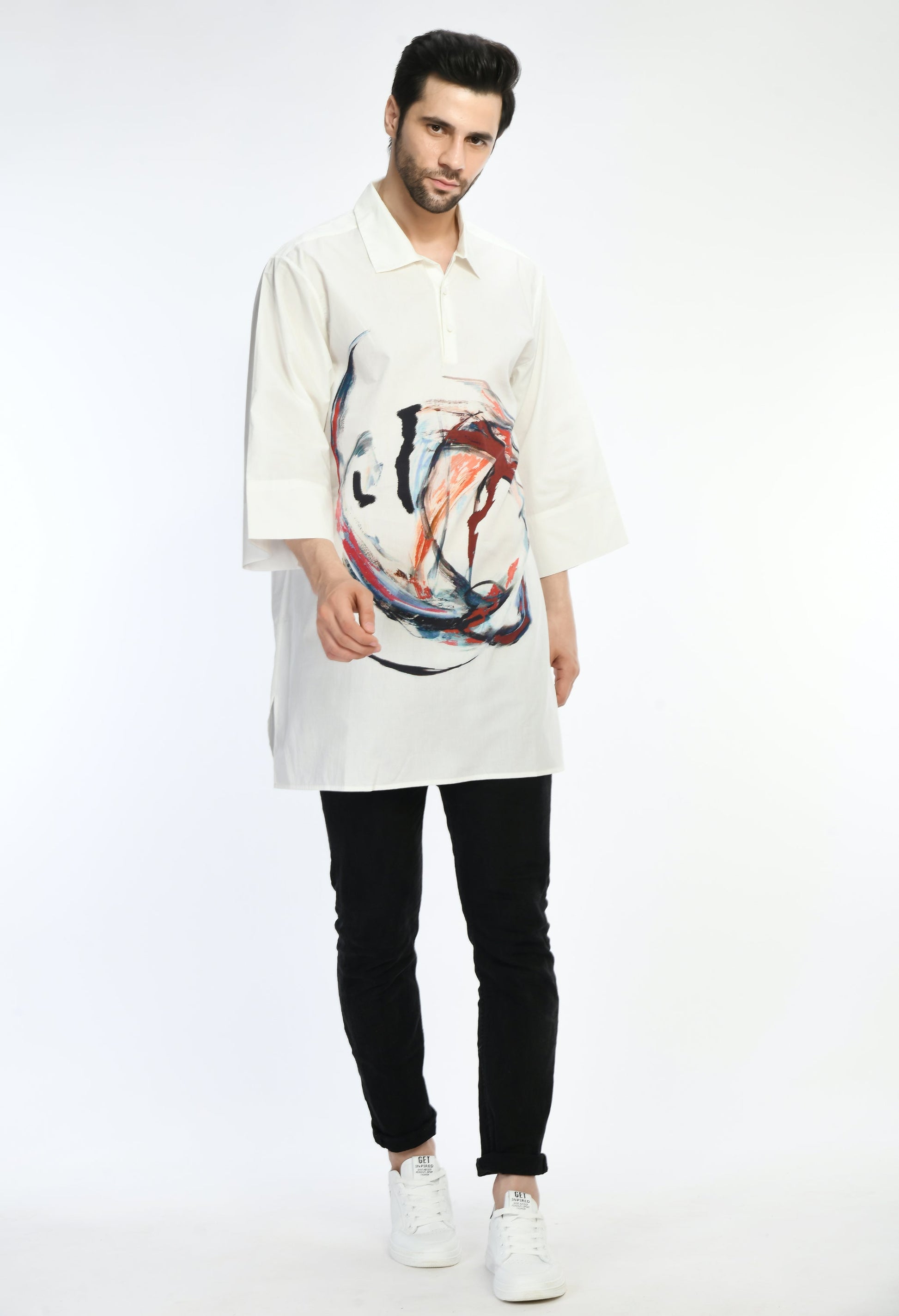 Brusg choas Shirt with bold abstract prints on soft cotton fabric.