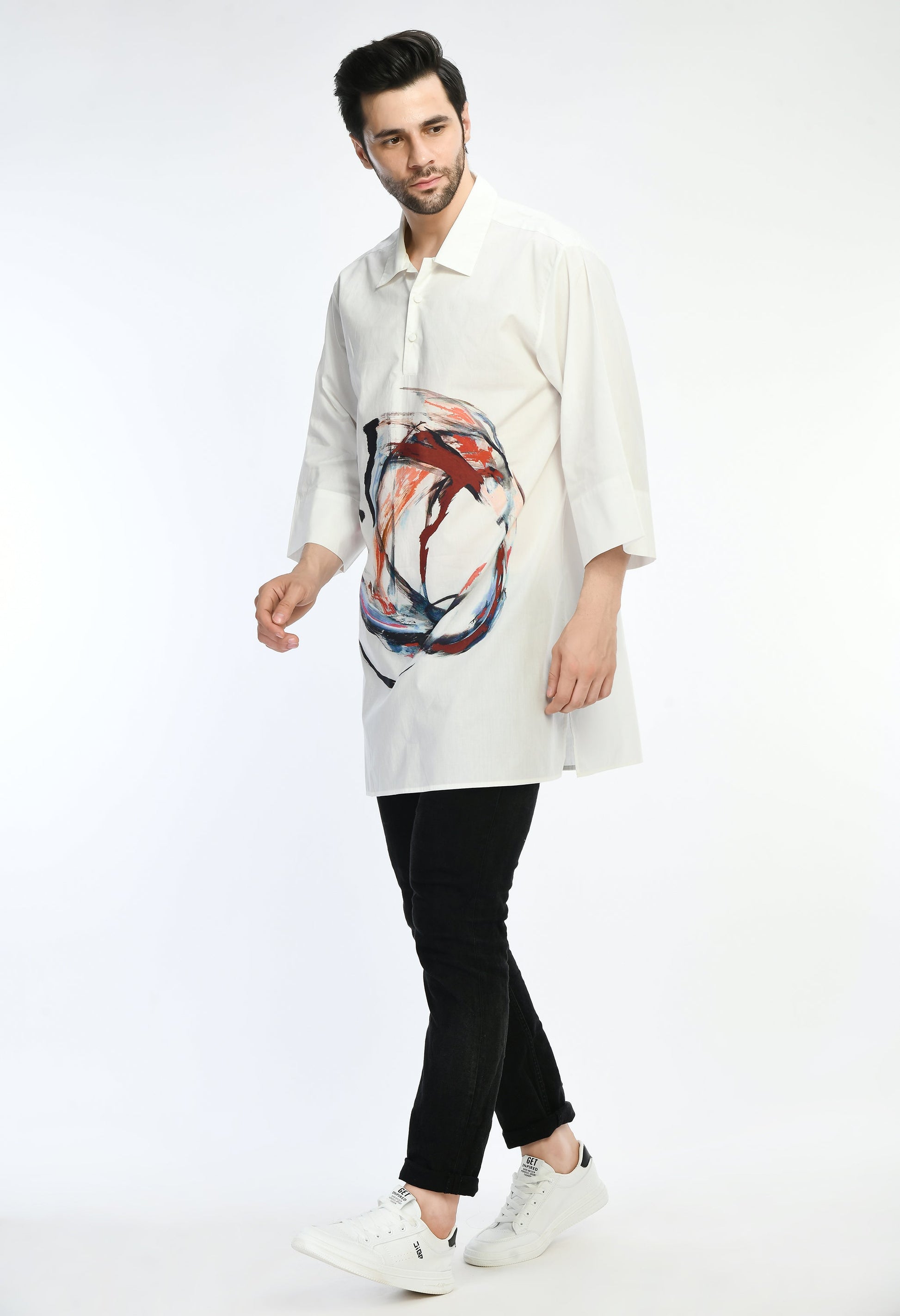Brusg choas Shirt with bold abstract print on soft cotton fabric.