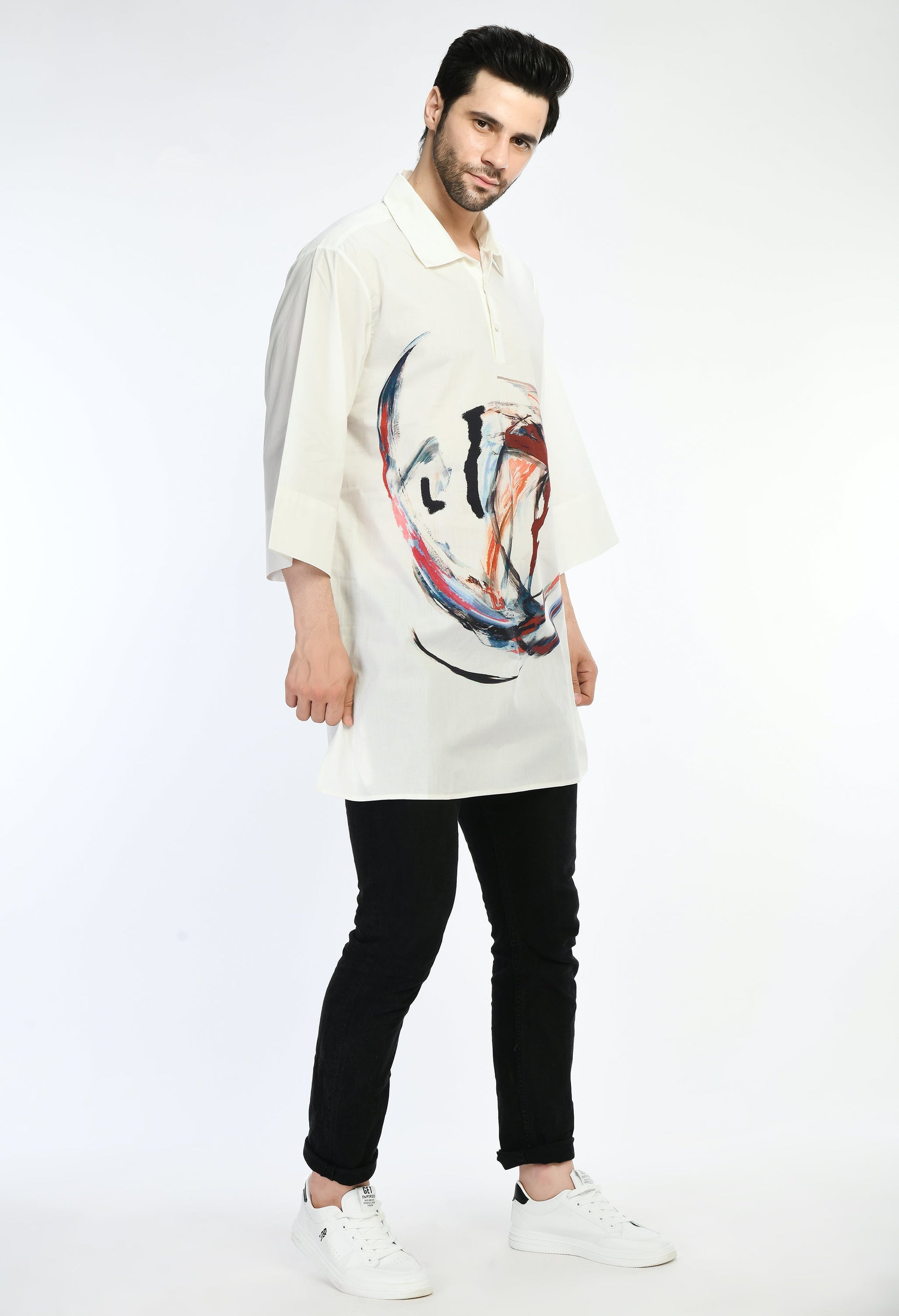 Brusg choas Shirt with bold abstract prints, soft cotton.