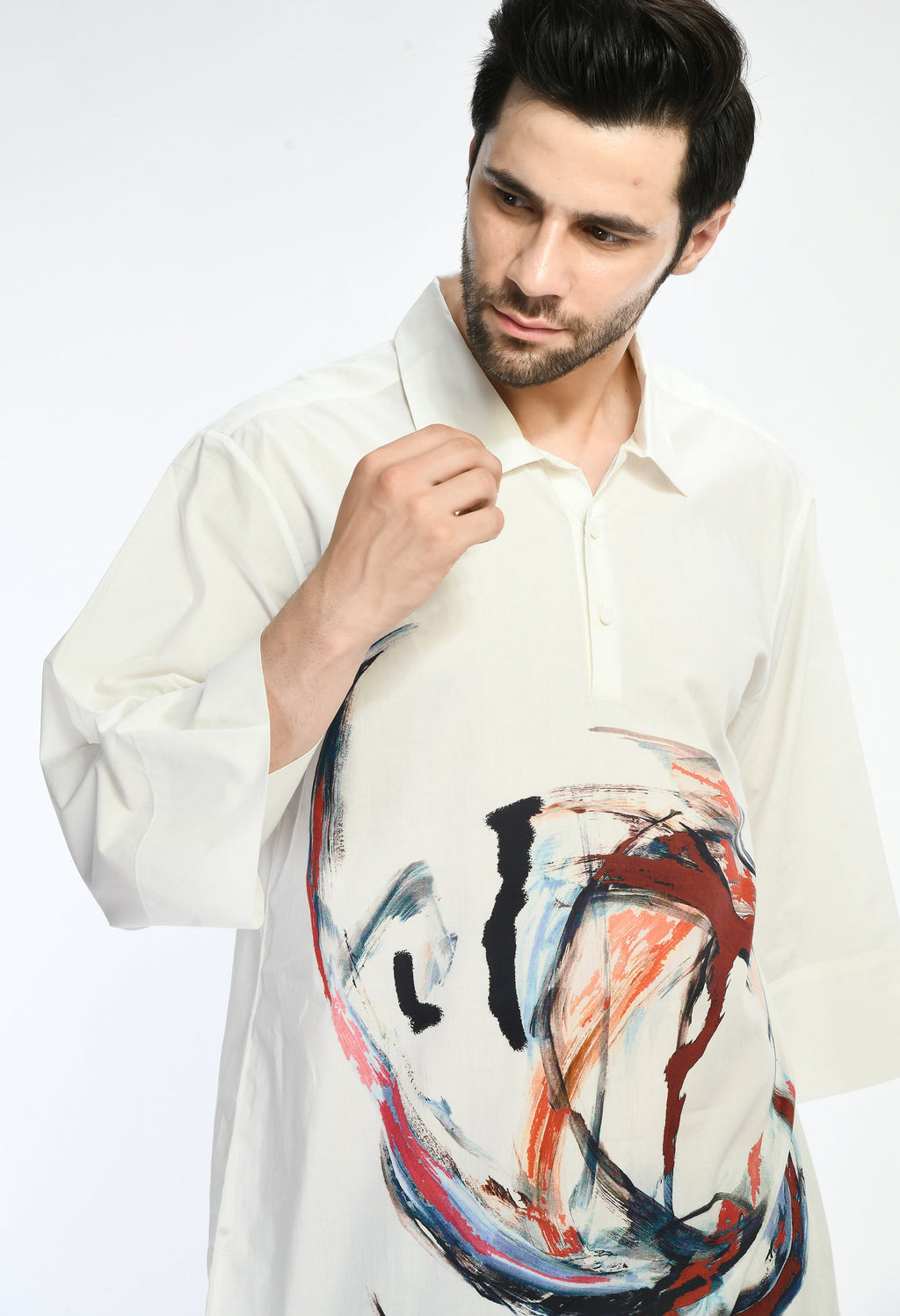Brusg choas Shirt with bold abstract prints on soft cotton fabric.