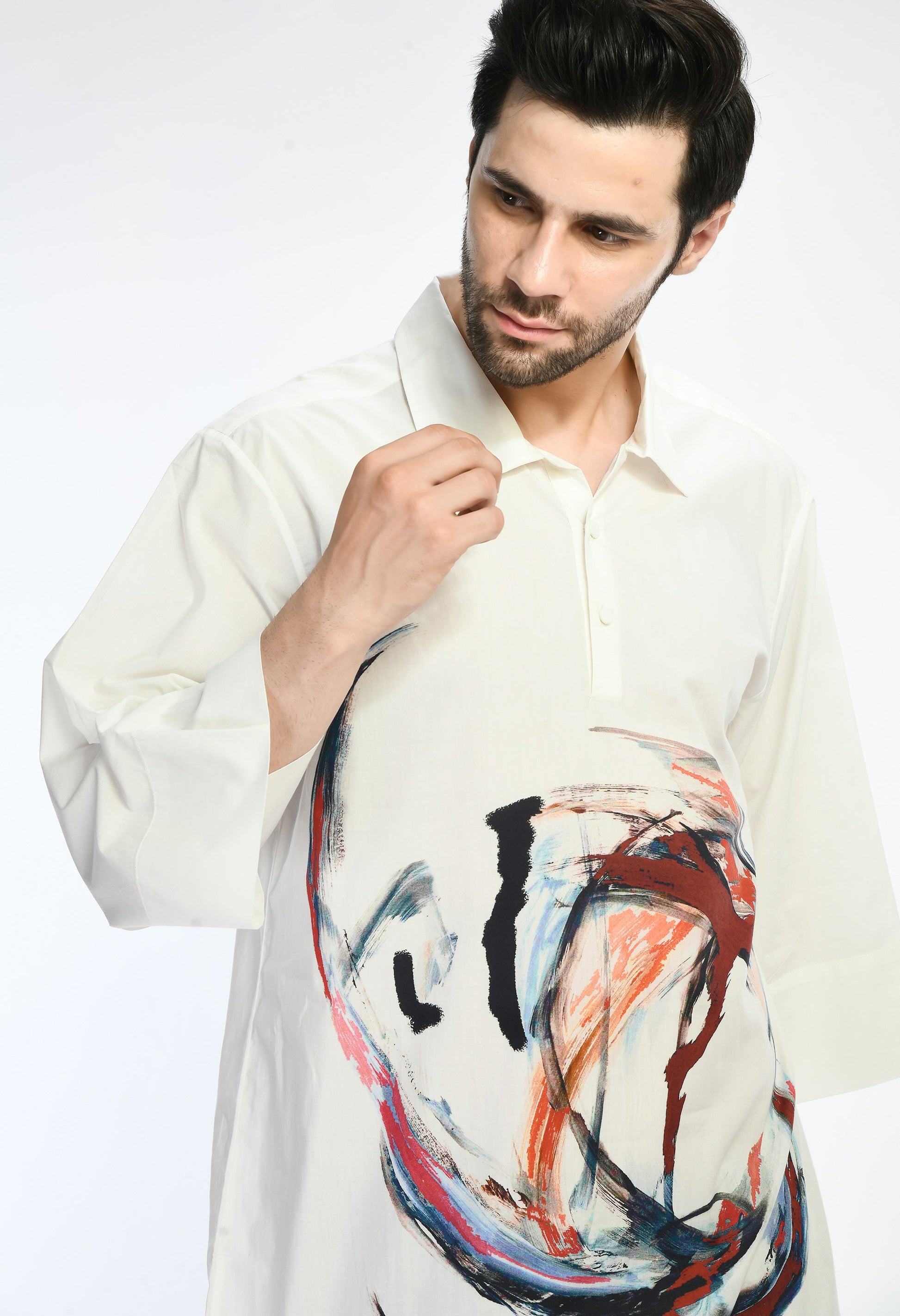 Brusg choas Shirt with bold abstract prints on soft cotton fabric.