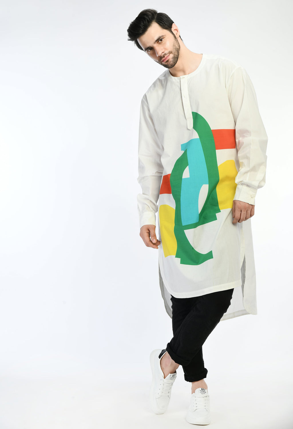 NEON MESH SHIRT with bold geometric prints, soft cotton, colorful and modern design.