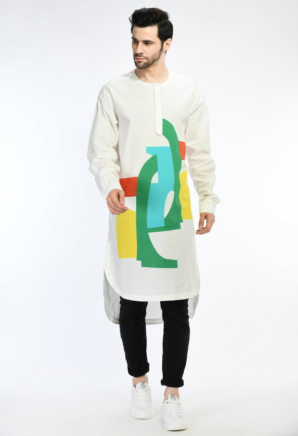 NEON MESH SHIRT with bold geometric prints and soft cotton fabric.