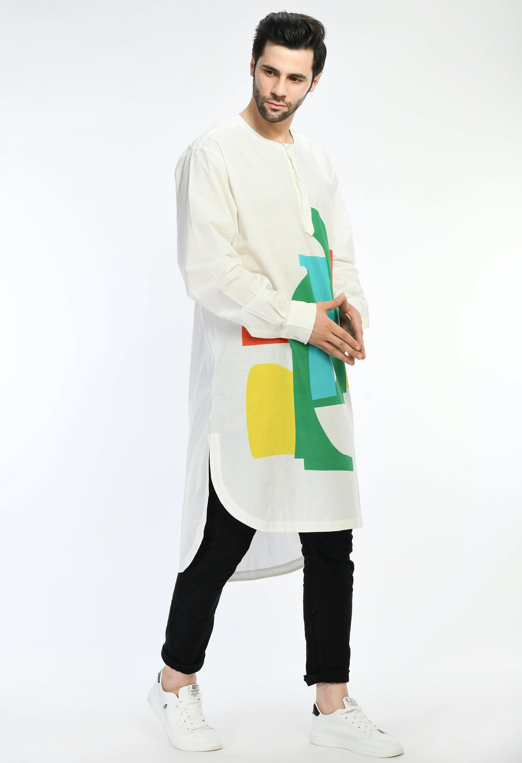 NEON MESH SHIRT with bold geometric prints and soft cotton fabric.