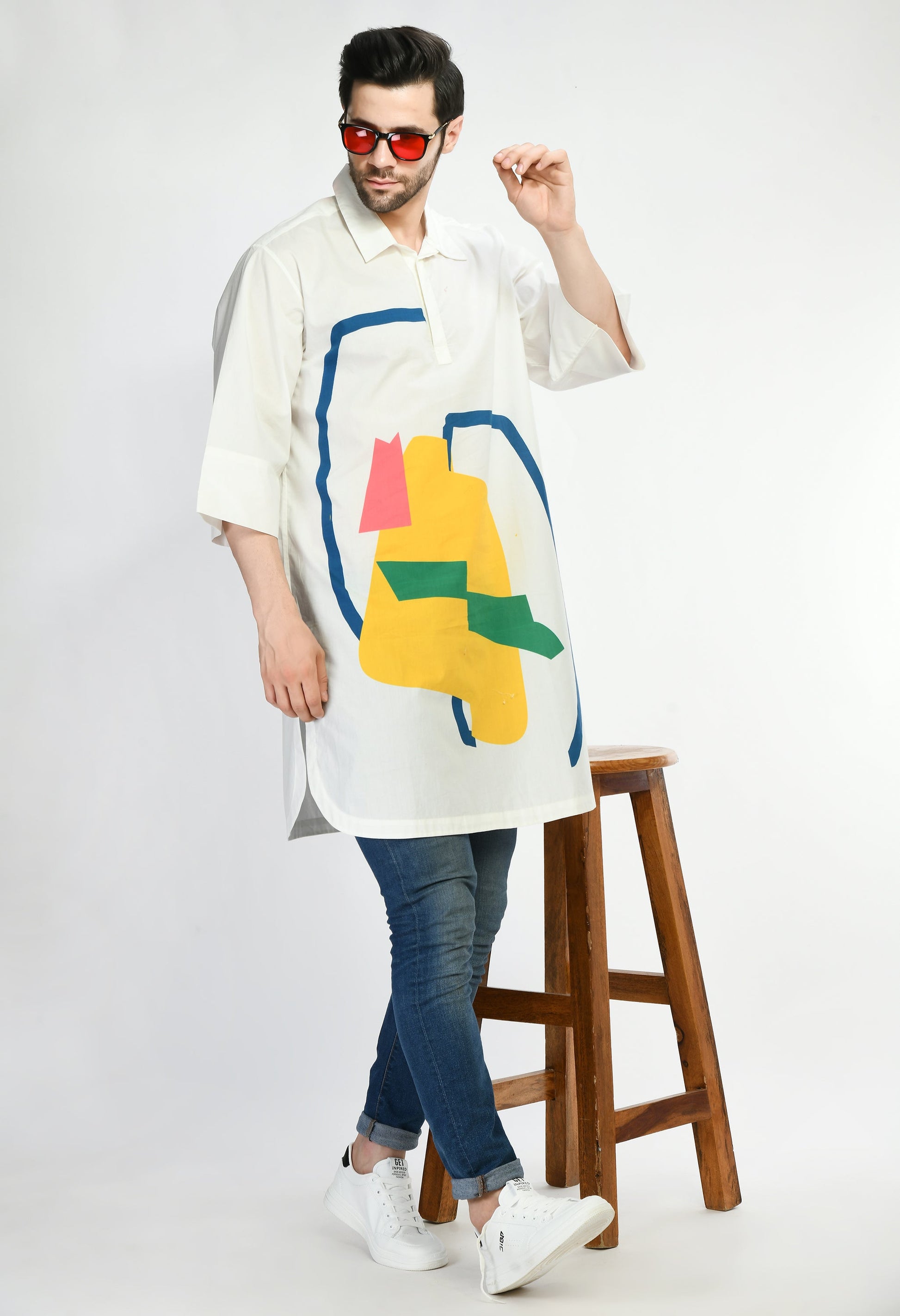 Colorful Pixel Pop Shirt with bold geometric prints and soft cotton fabric.