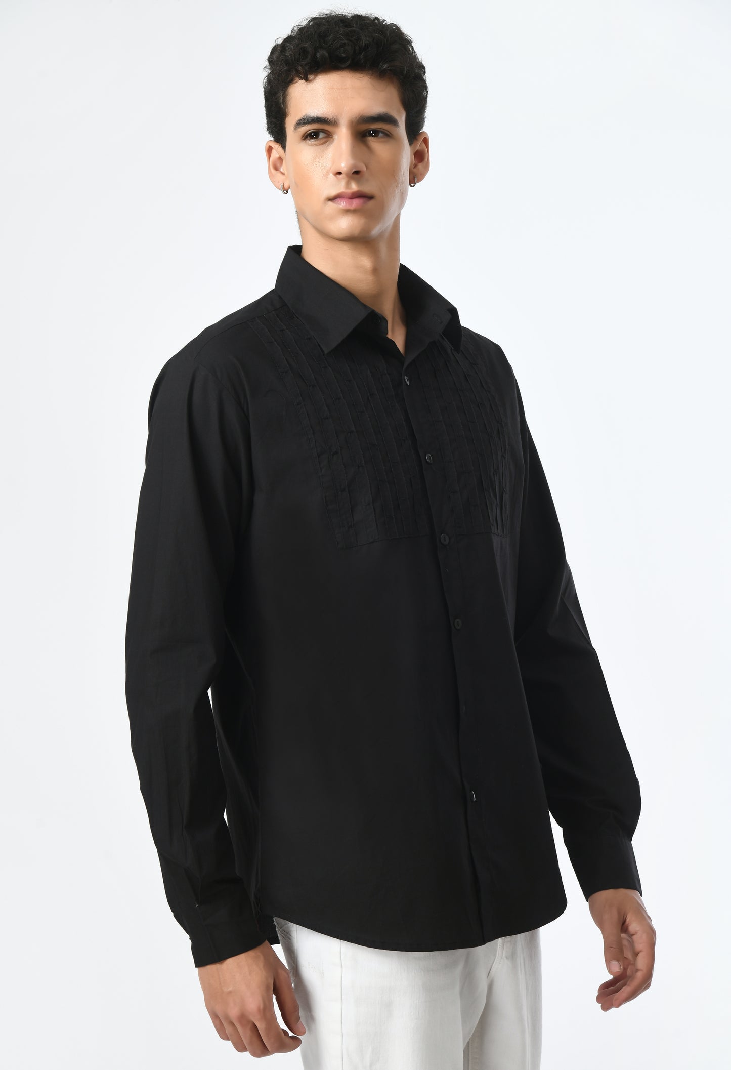Semi-formal look men's black shirt.