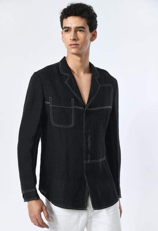 Unisex black cotton twill jacket