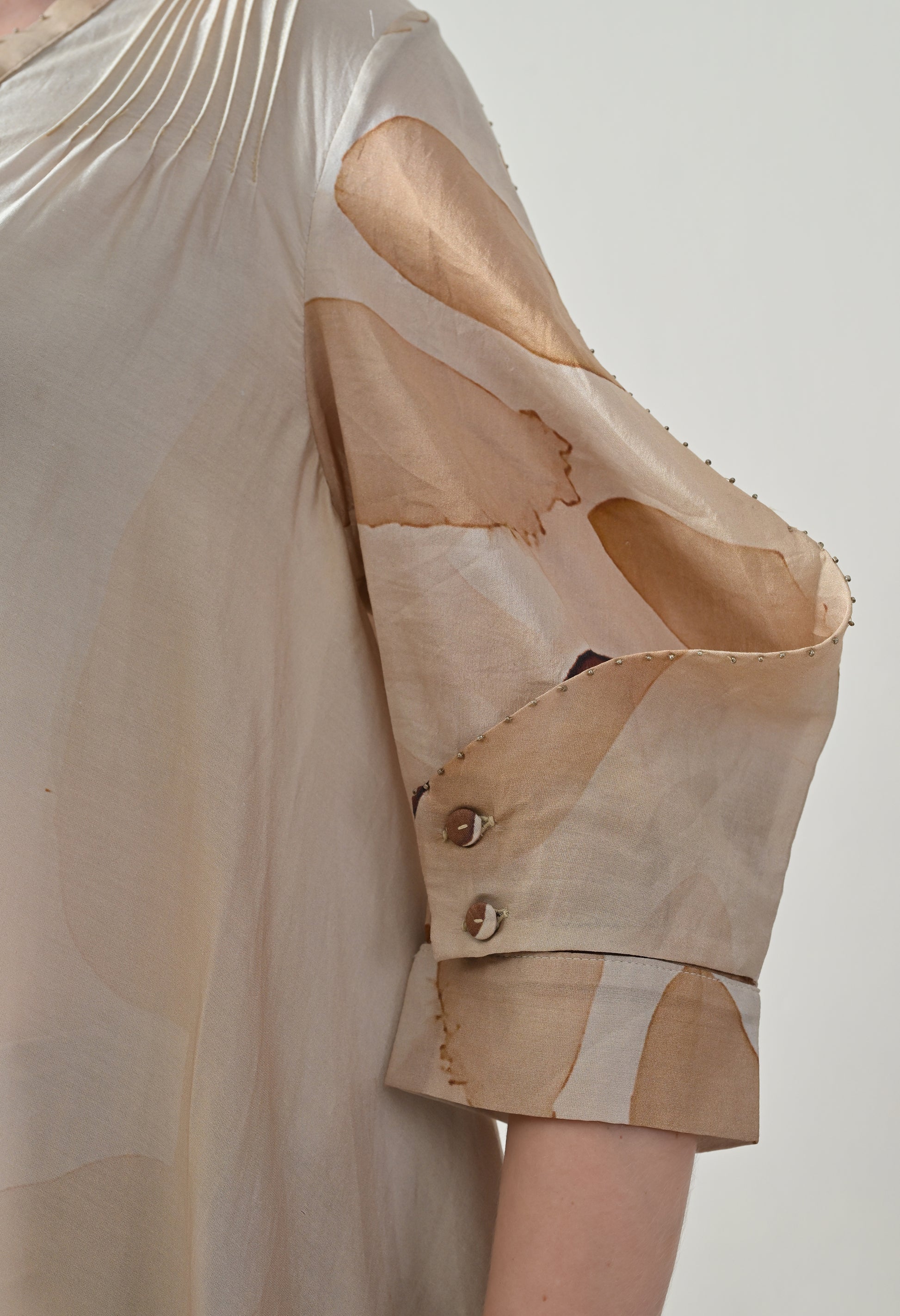 Beige Abstract print  Asymmetric high low Dress - samant chauhan design 
