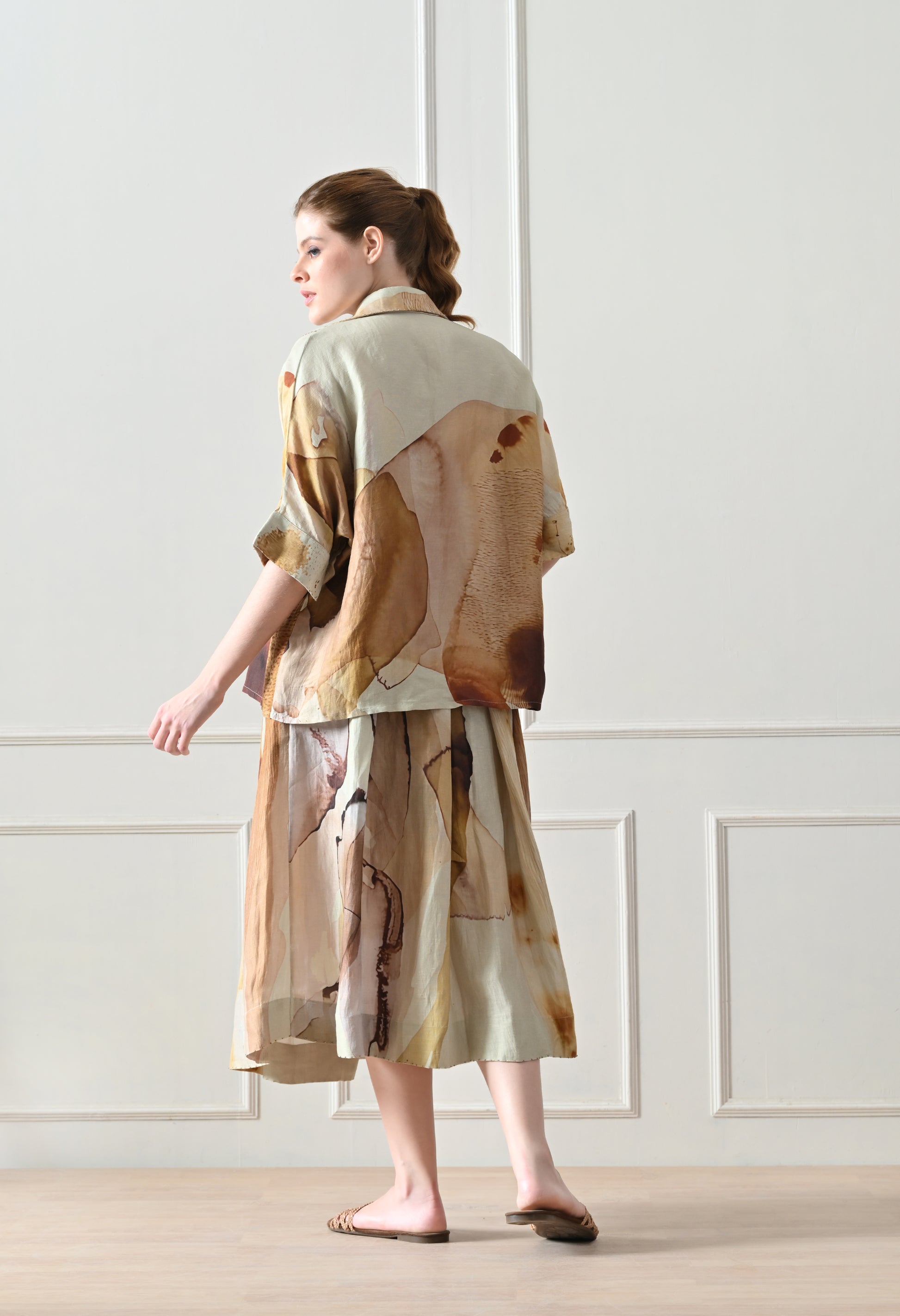 Biege Abstract short shirt and skirt Set - samant chauhan design 