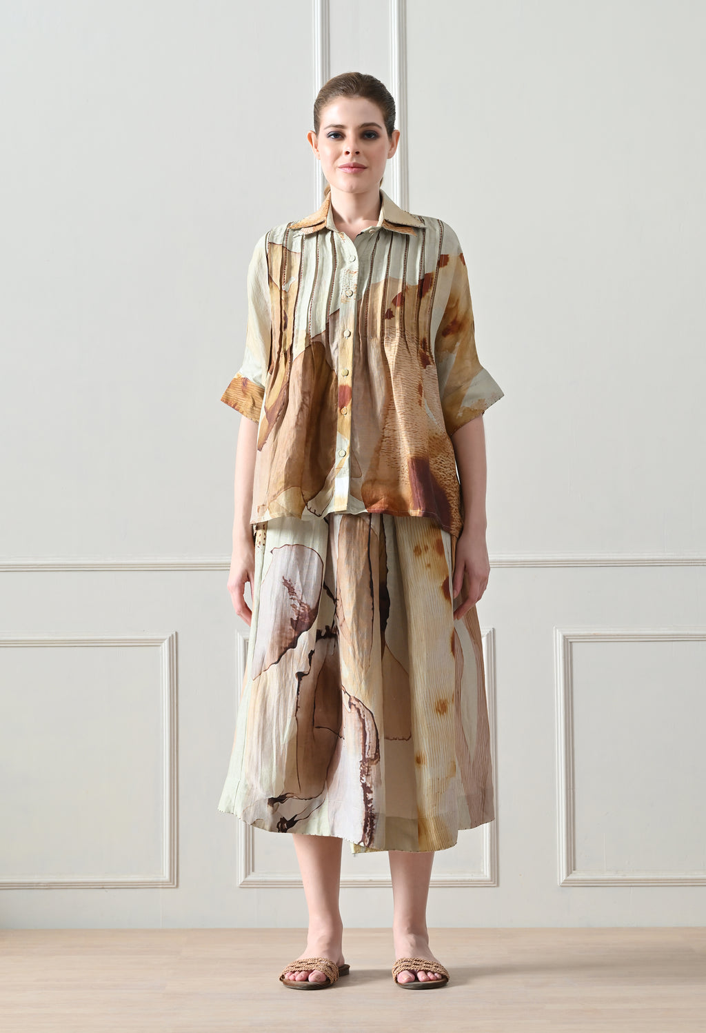 Biege Abstract short shirt and skirt Set - samant chauhan design 