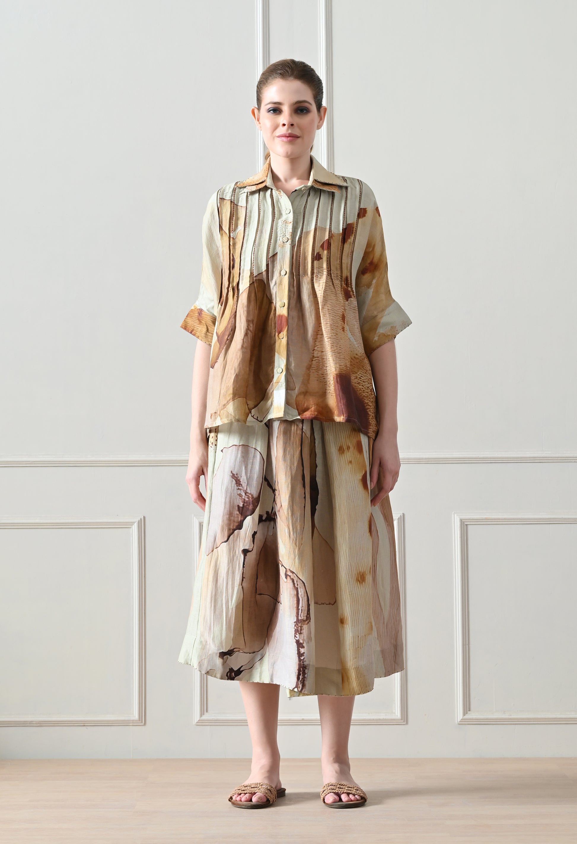 Biege Abstract short shirt and skirt Set - samant chauhan design 