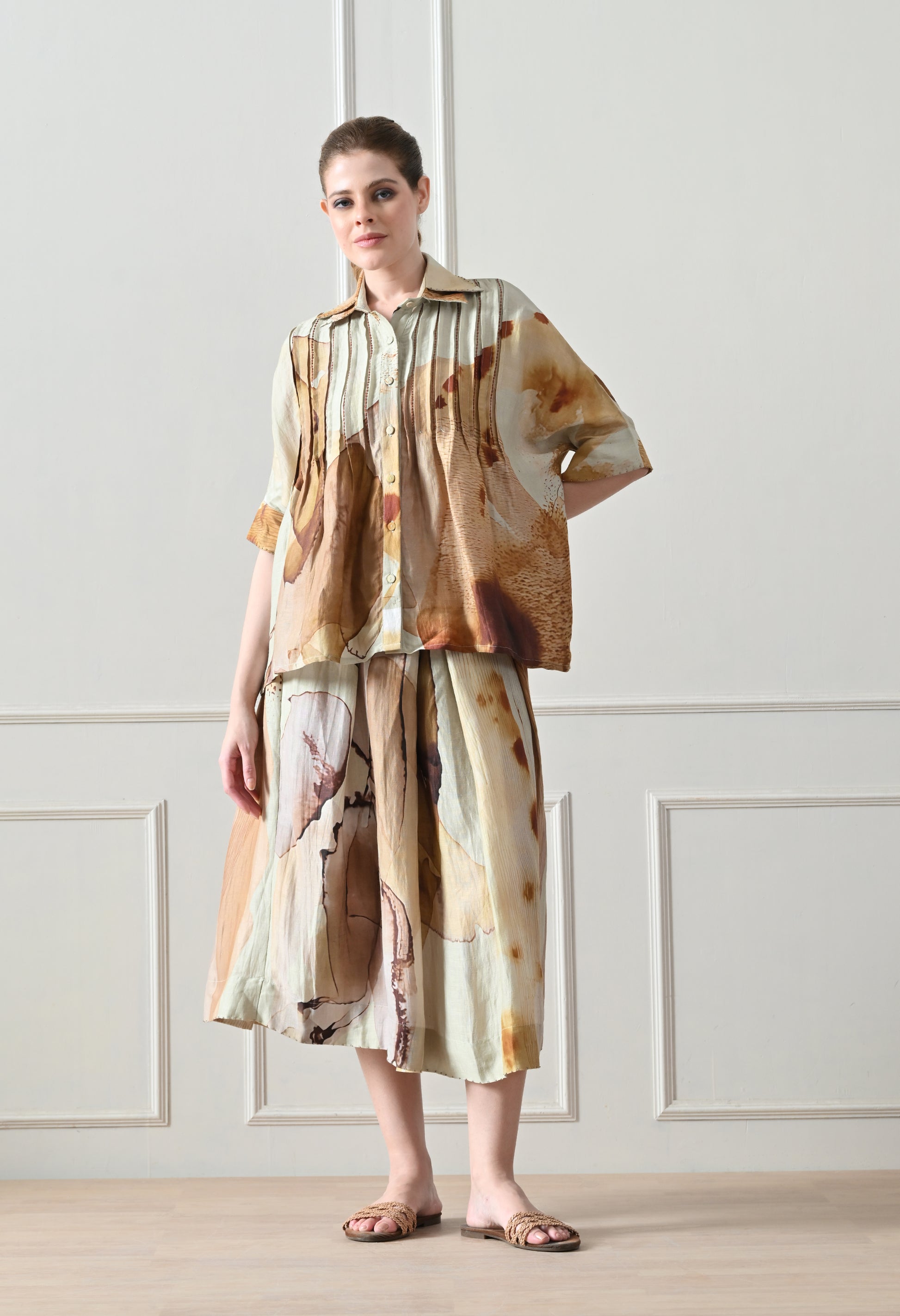 Biege Abstract short shirt and skirt Set - samant chauhan design 