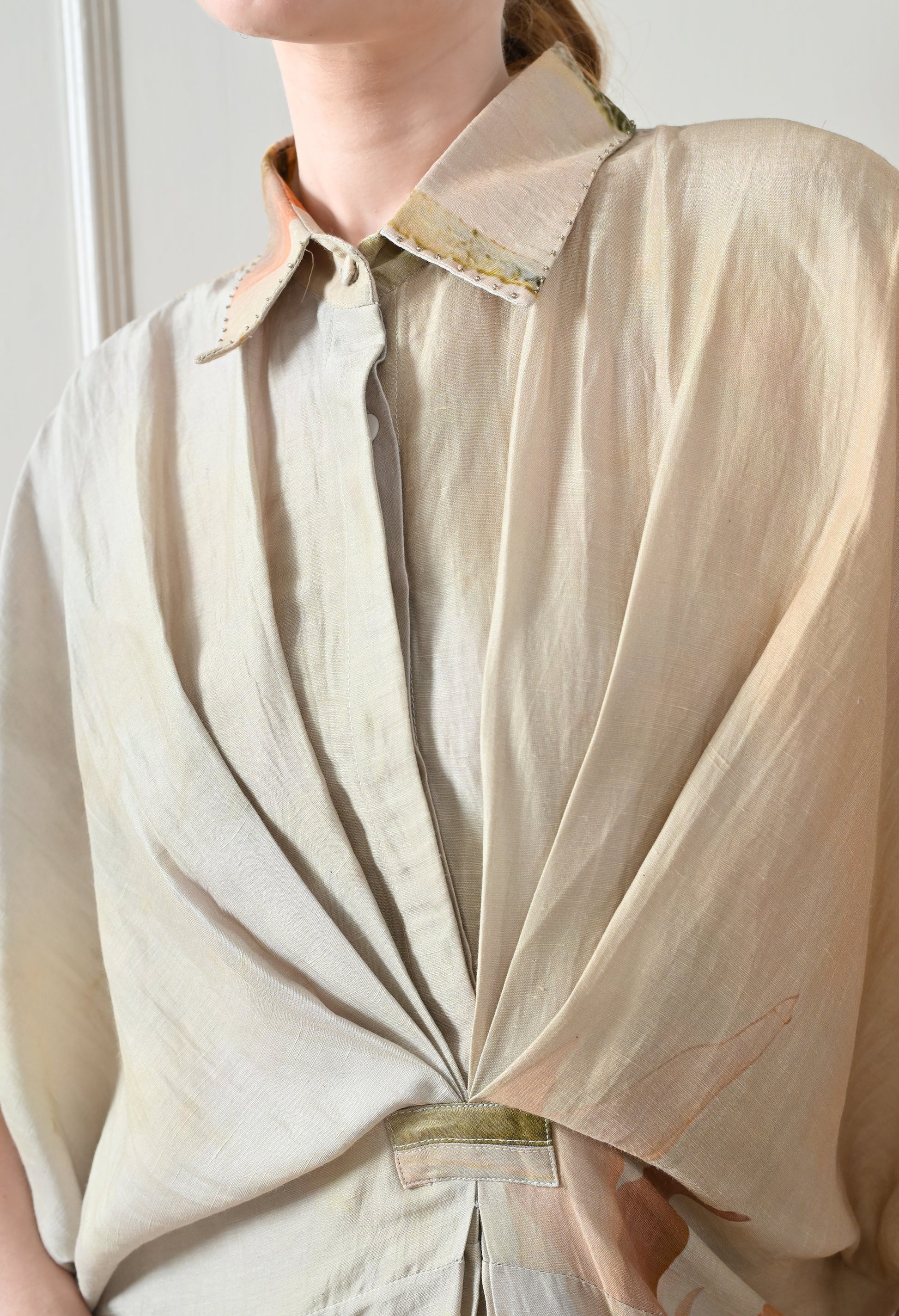 Beige Abstract Print Draped Dress - samant chauhan design 
