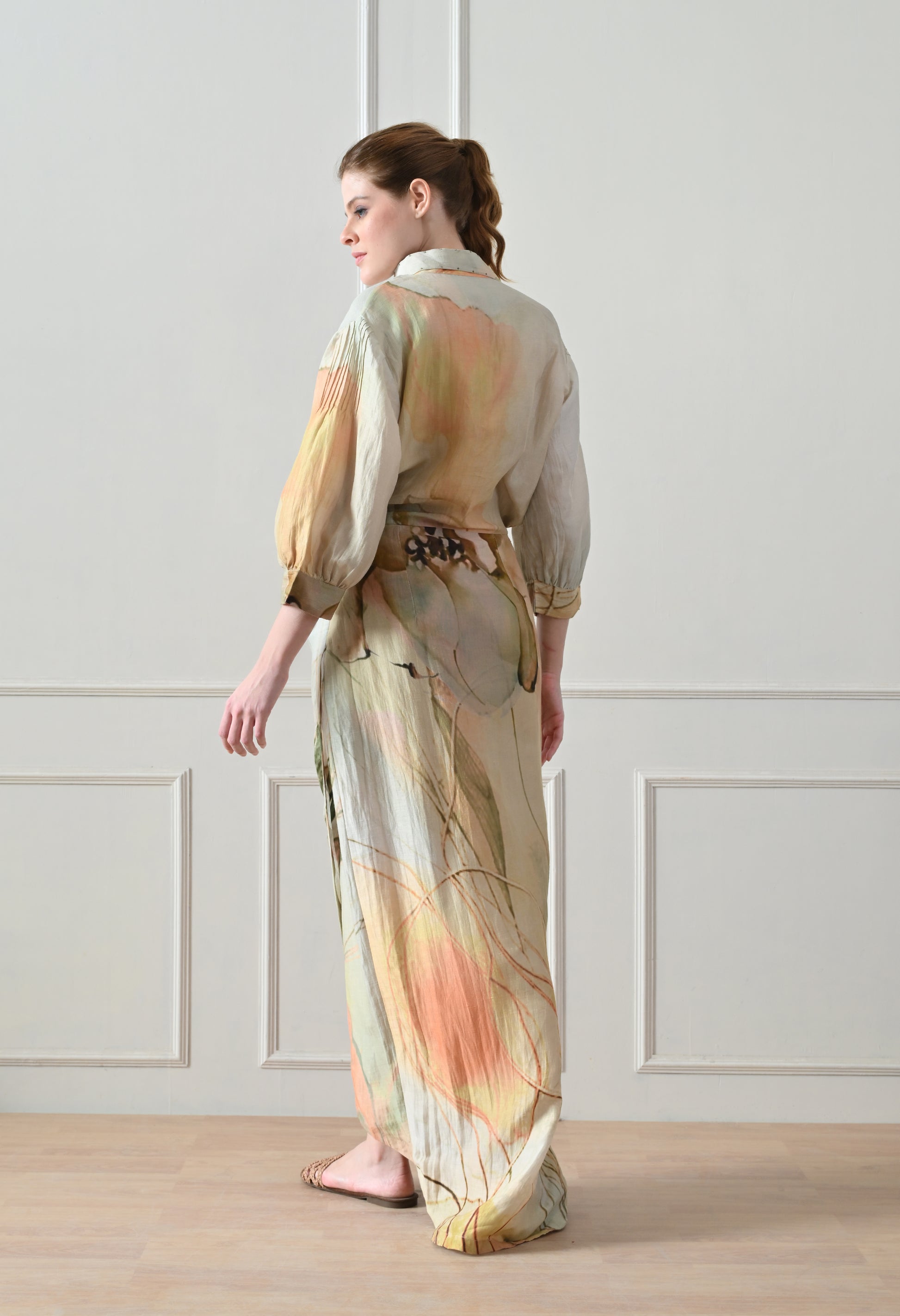 Beige Floral overlay long Dress - samant chauhan design 