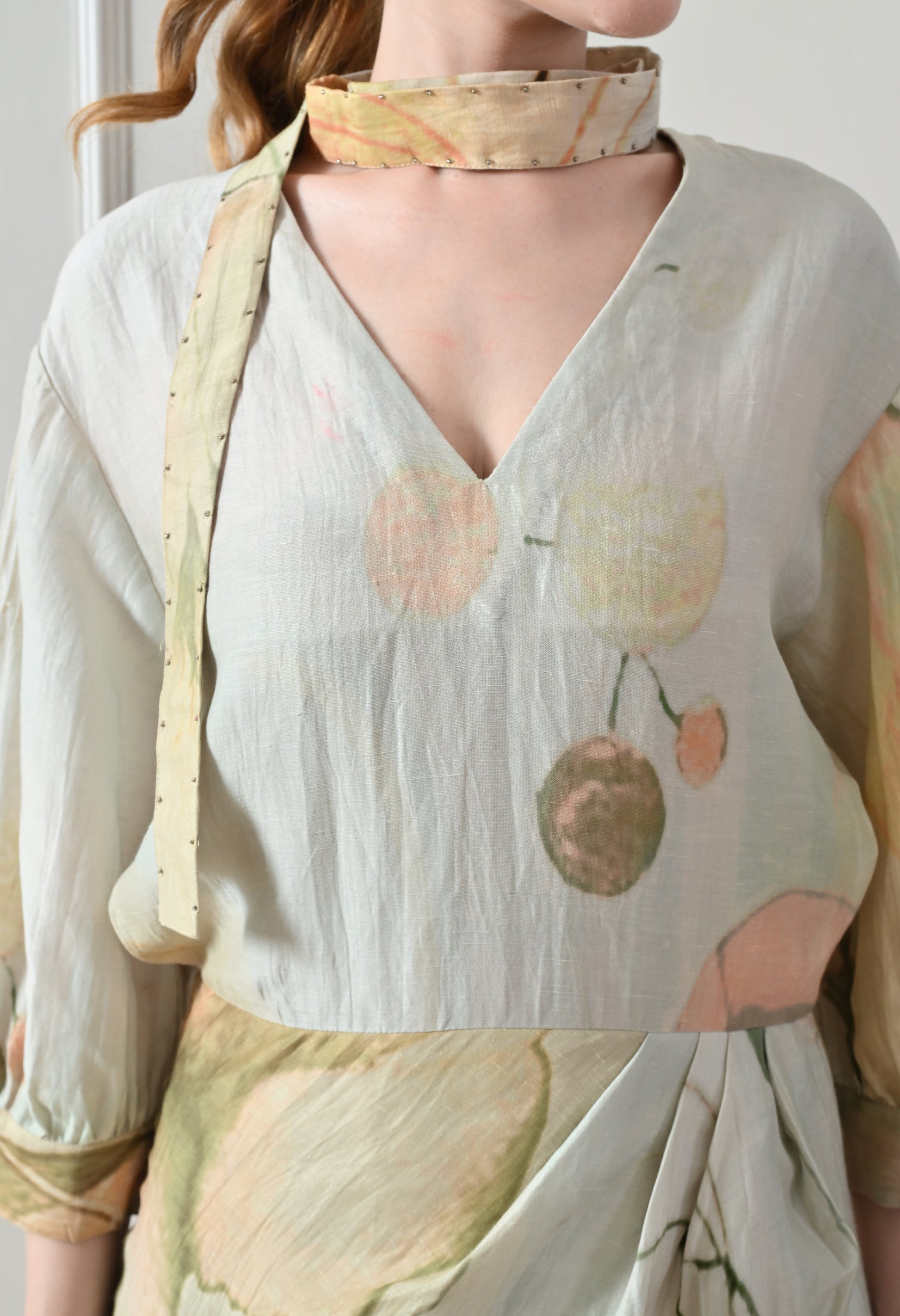 Beige Floral overlay long Dress - samant chauhan design 