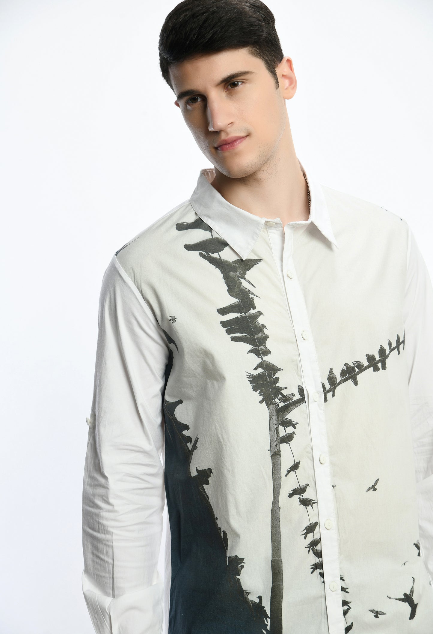 White high low, stylish cotton shirt with digital print on it