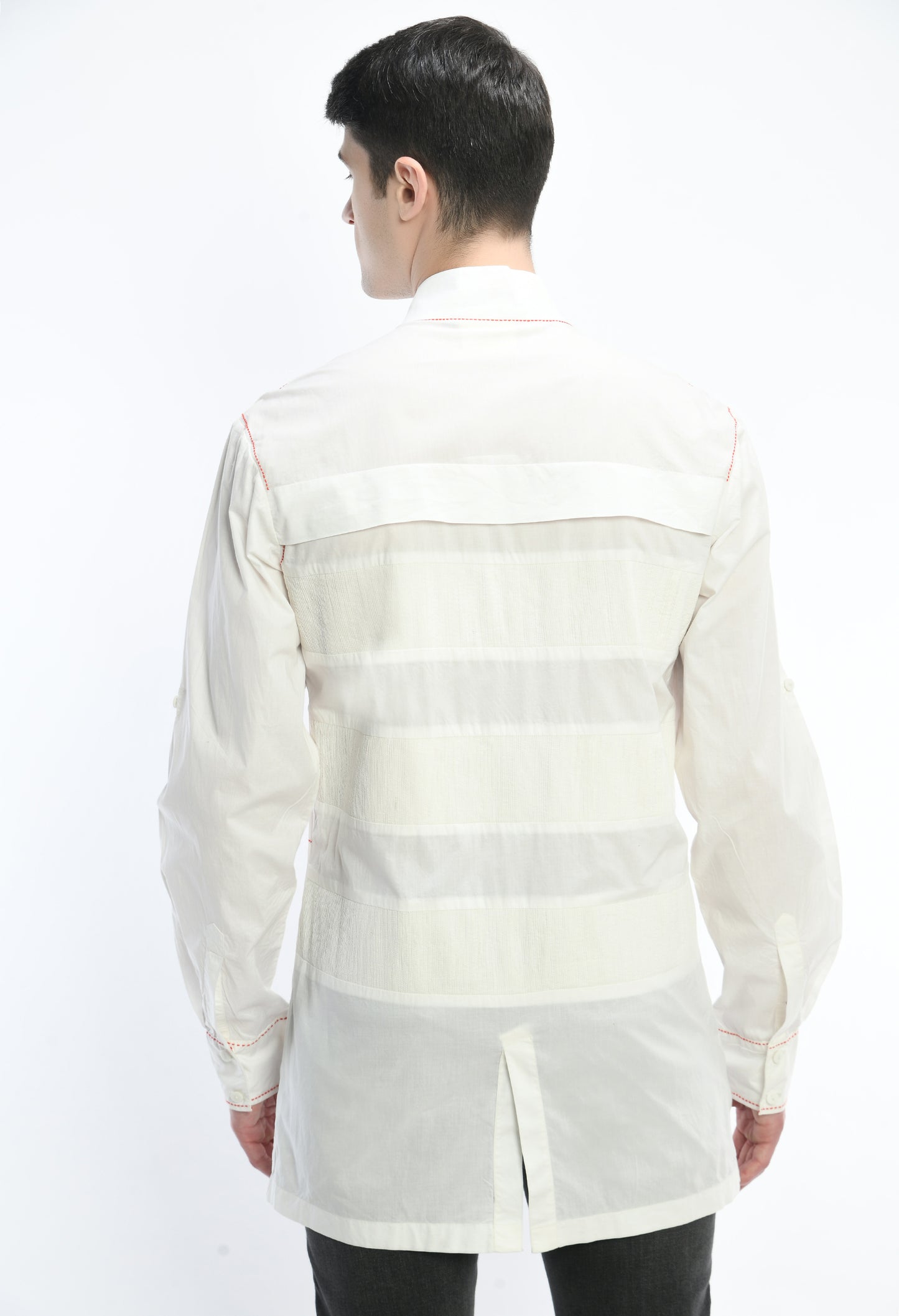 A white cotton shirt with Kantha thread work
