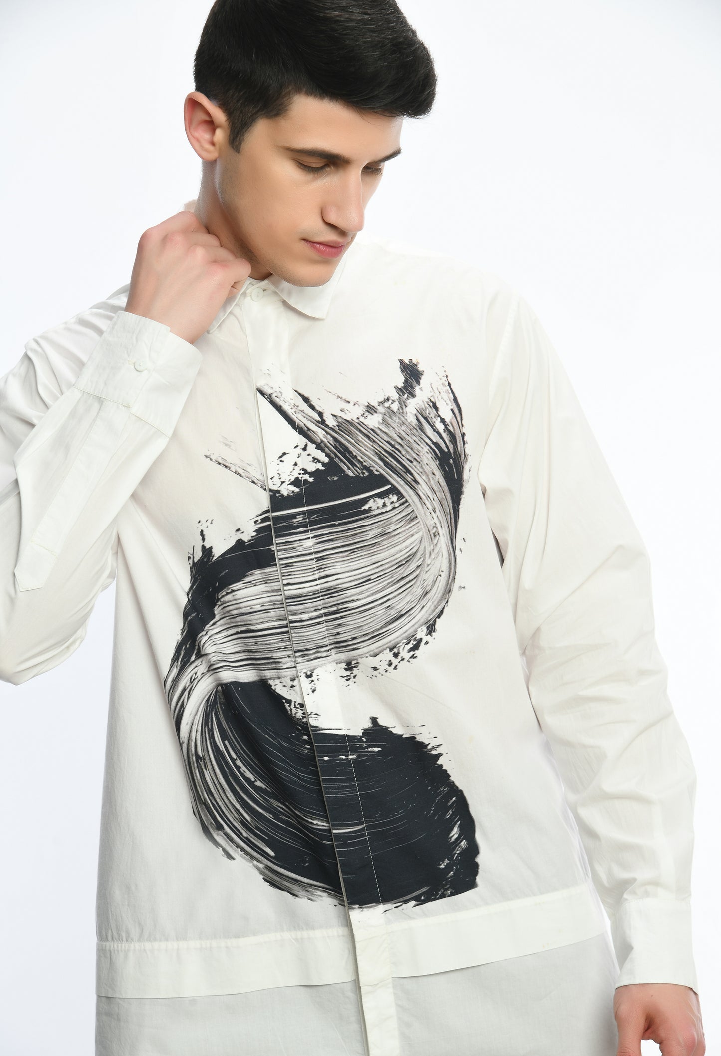White high low, stylish cotton shirt with digital print on it