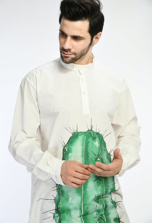 White unisex cotton kurta shirt.