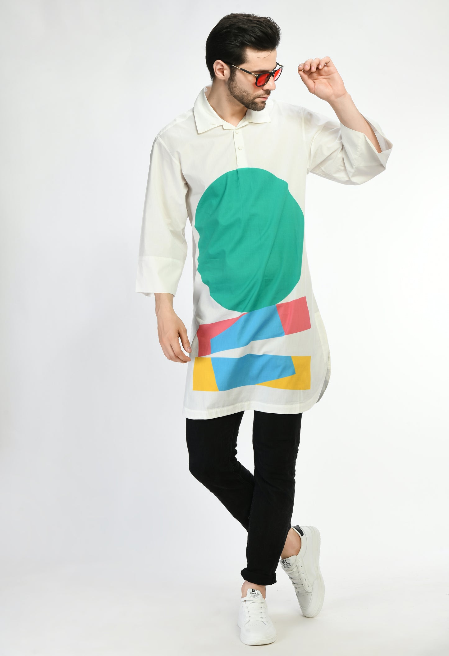 White cotton unisex long shirt.